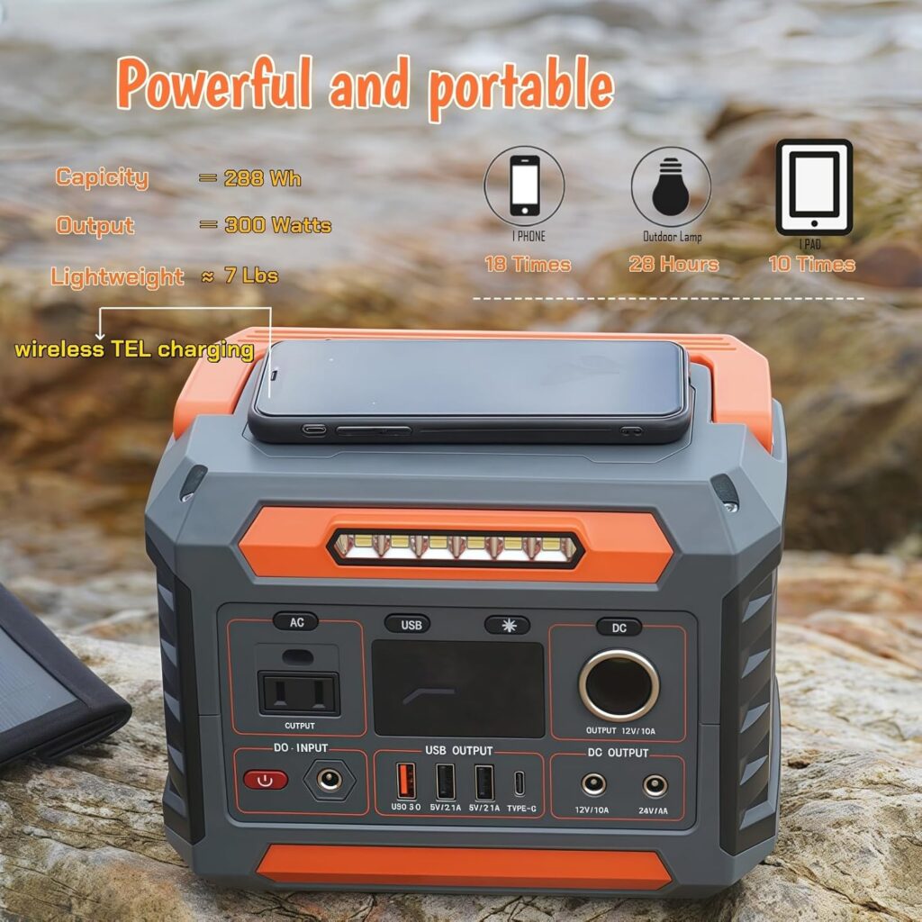 OTHC A3B Portable Power Station 300W Output, 288Wh Battery, fast charging, lightweight, 3-Way Charging, Wireless Charging for outdoor, camping.
