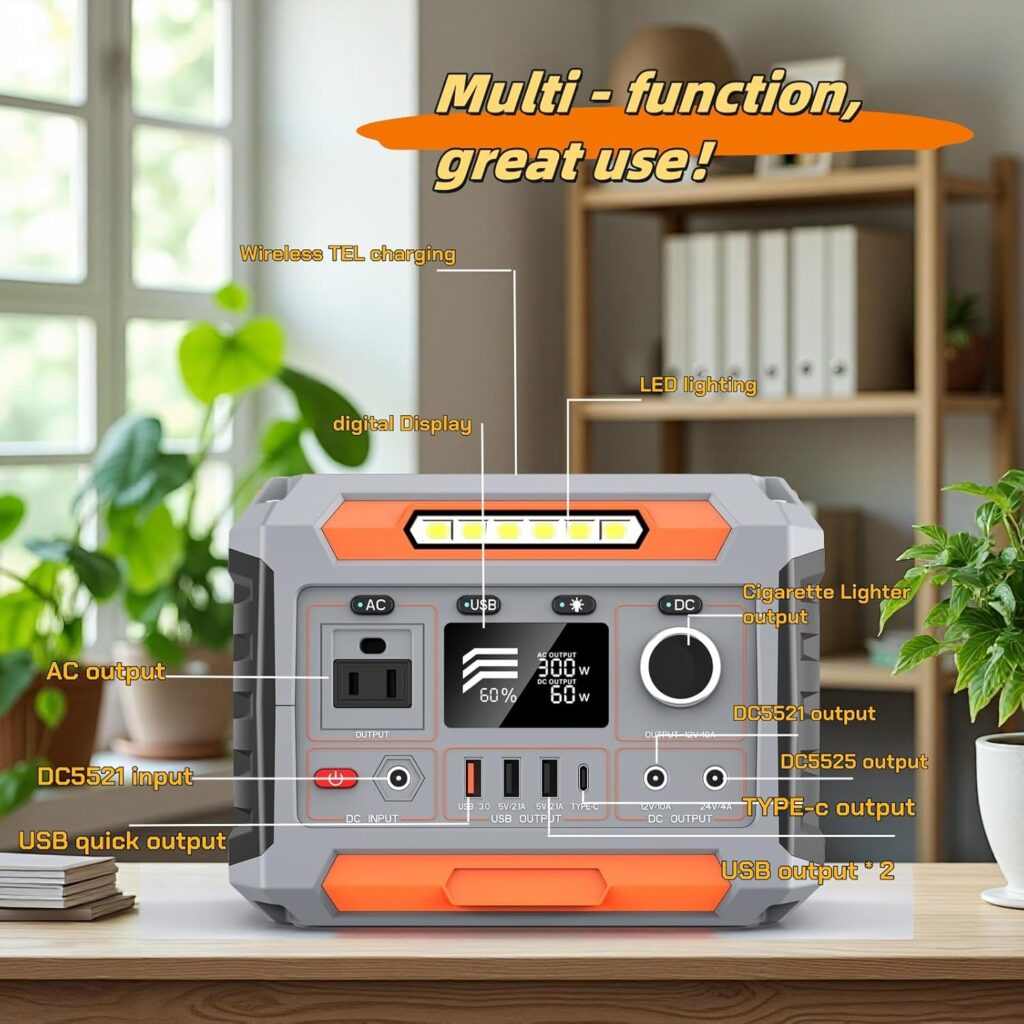 OTHC A3B Portable Power Station 300W Output, 288Wh Battery, fast charging, lightweight, 3-Way Charging, Wireless Charging for outdoor, camping.