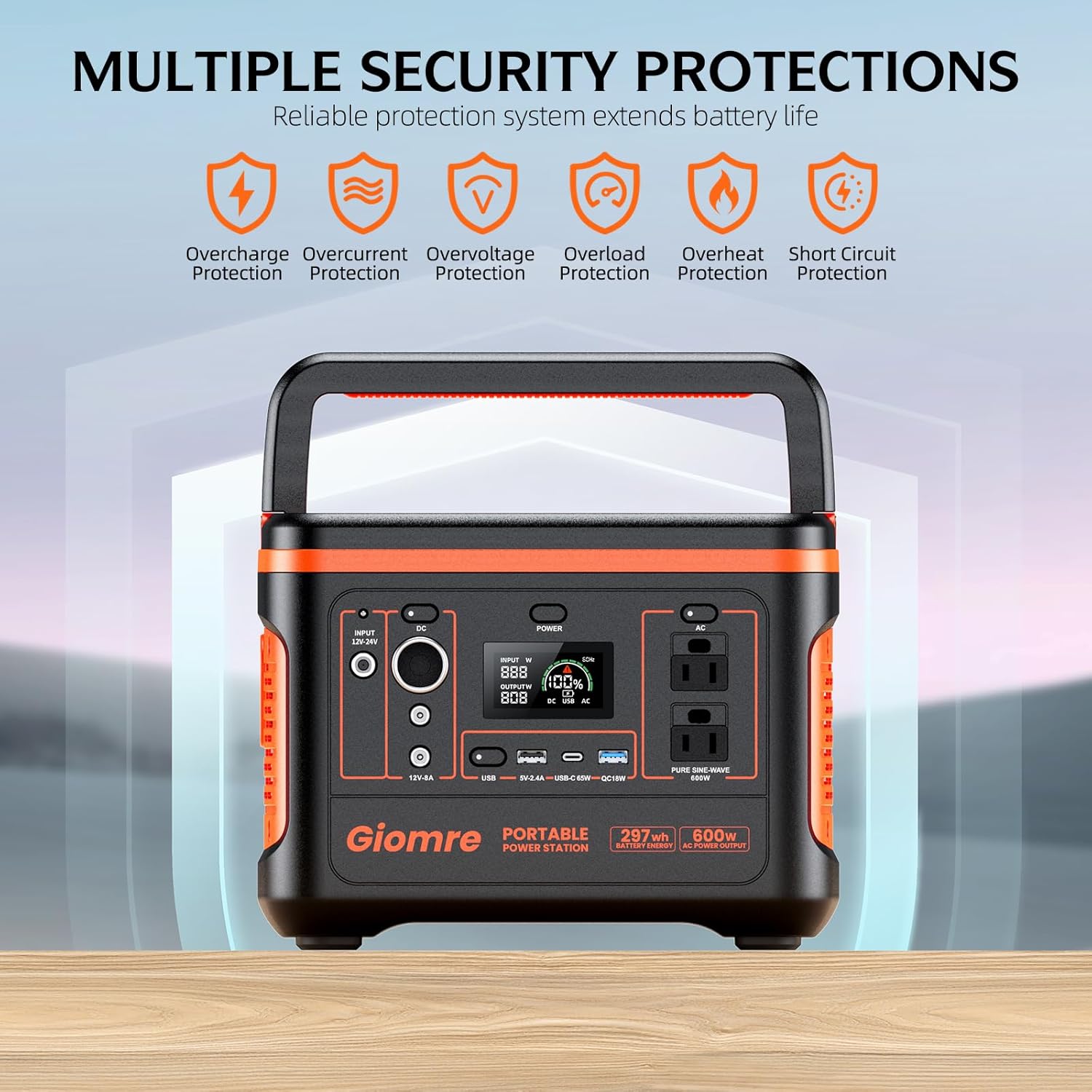 Portable Power Station, 297Wh Backup Lithium Battery Generator with 600W AC Output and 120W Fast Charging, Solar Generator for Outdoors Camping, Travel Emergency, Home Blackout