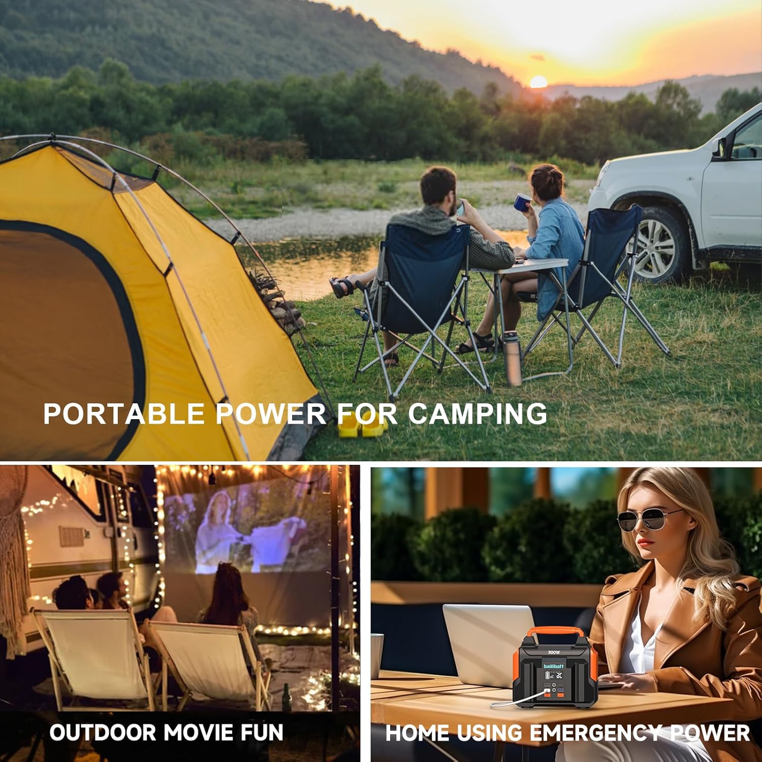 Portable Power Station 300W 257wh Lithium Battery Bailibatt Small Portable Generator for Home Use Camping Travel Emergency Hunting Outdoor, Large Power Bank with AC Outlet for Laptop