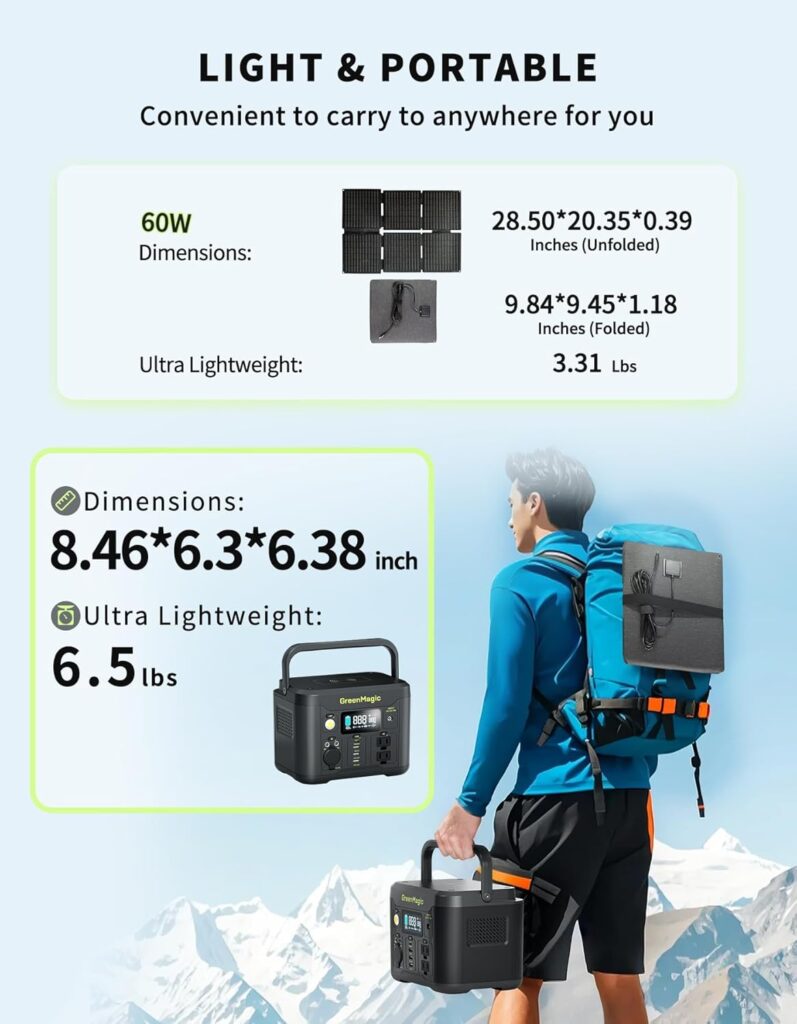 Portable Power Station 330W, Solar Powered Generator with Fast PD Output with 60W Solar Panel, 120V Pure Sine Wave AC Outlet Charging Lithium Battery for Outdoors Camping Travel Home Blackout