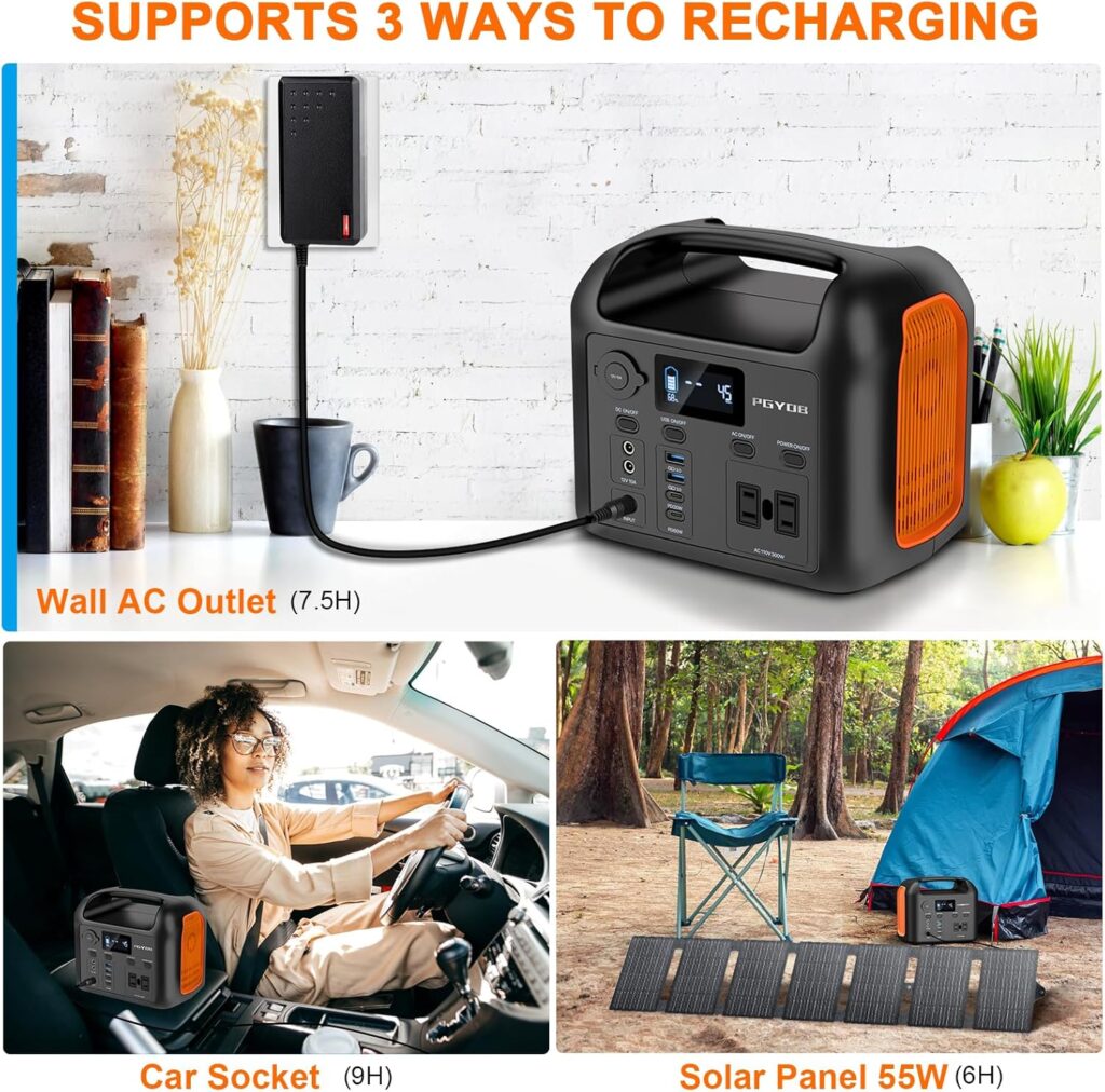 Portable Power Station with 55W Solar Panel, 299Wh LiFePO4 Backup Battery 300W Pure Sine Wave AC (600W Peak) Car Outlets PD 60W QC3.0 Solar Generator Power Bank for Camping, Emergency, CPAP Portable Power Station with 55W Solar Panel, 299Wh LiFePO4 Backup Battery 300W Pure Sine Wave AC (600W Peak) Car Outlets PD 60W QC3.0 Solar Generator Power Bank for Camping, Emergency, CPAP