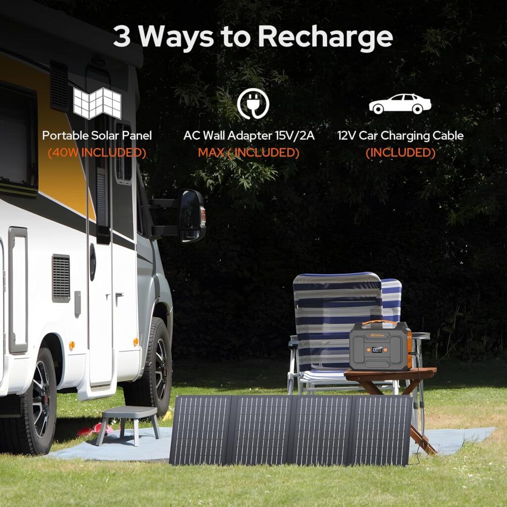 Portable Power Station with Foldable 40W Solar Panel, 100W Solar Powered Generator with Panels,110V AC Outlet Camping Solar Power Bank 146Wh DC Battery Pack for Smart Device RV Outdoor Power Outage