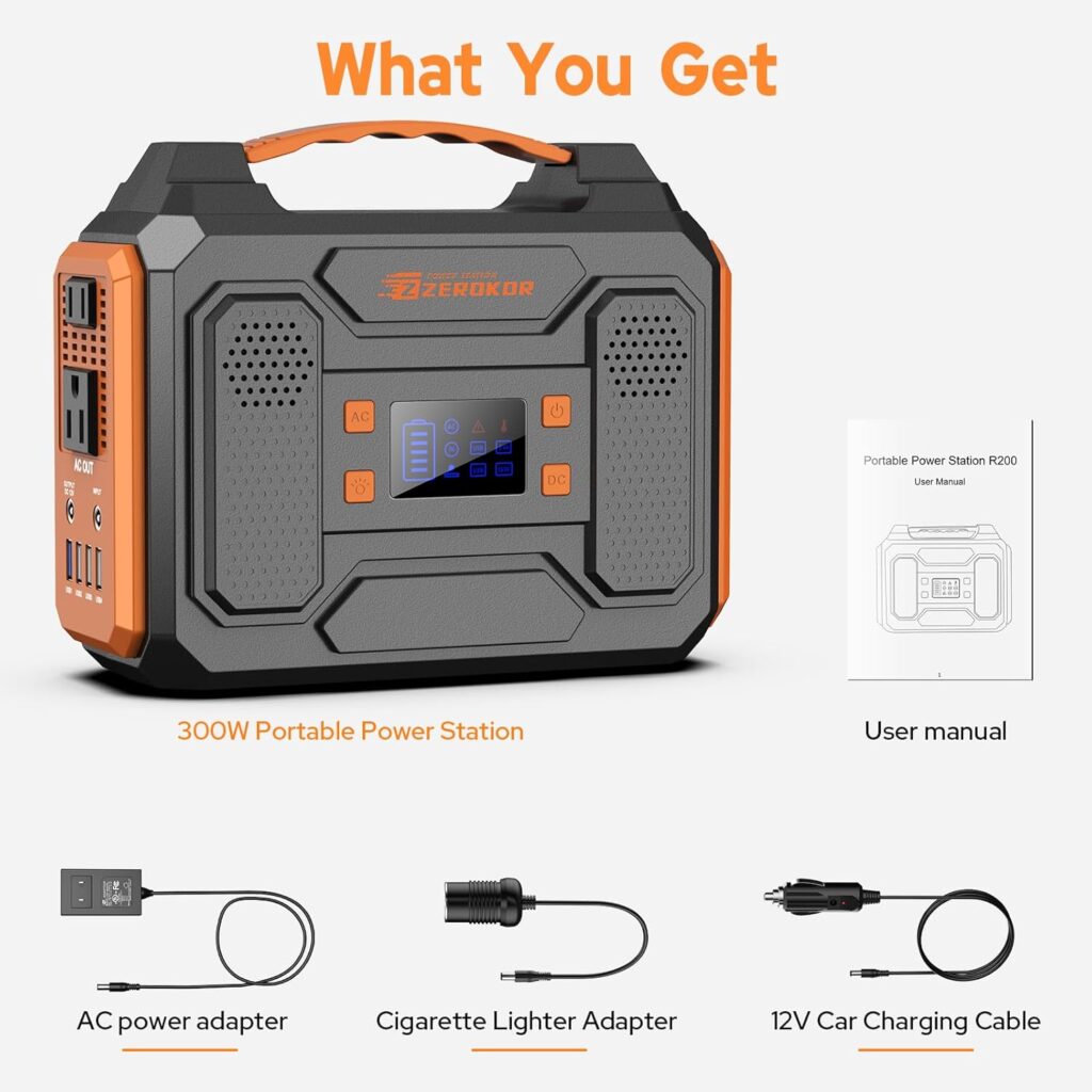 Portable Solar Generator, 300W Portable Power Station with Foldable 60W Solar Panel,110V Pure Sine Wave 280Wh Battery Power Pack with USB DC AC Outlet for Camping Smart Devices RV Van Outdoor-Orange