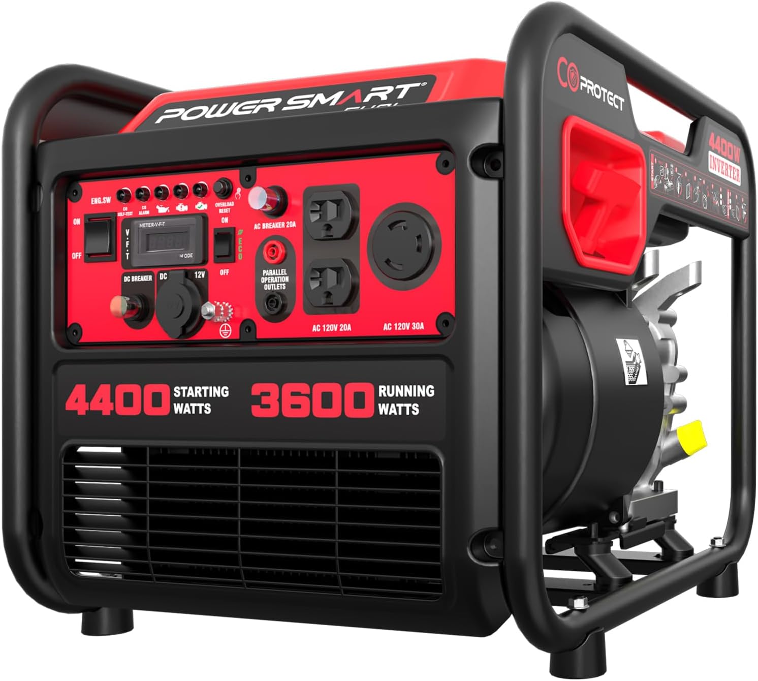 PowerSmart 4400-Watt Portable Inverter Generator, Gas Powered, CO-Sensor, Lightweight  Quiet for Home Use and Emergency Backup, Camping, EPA Compliant