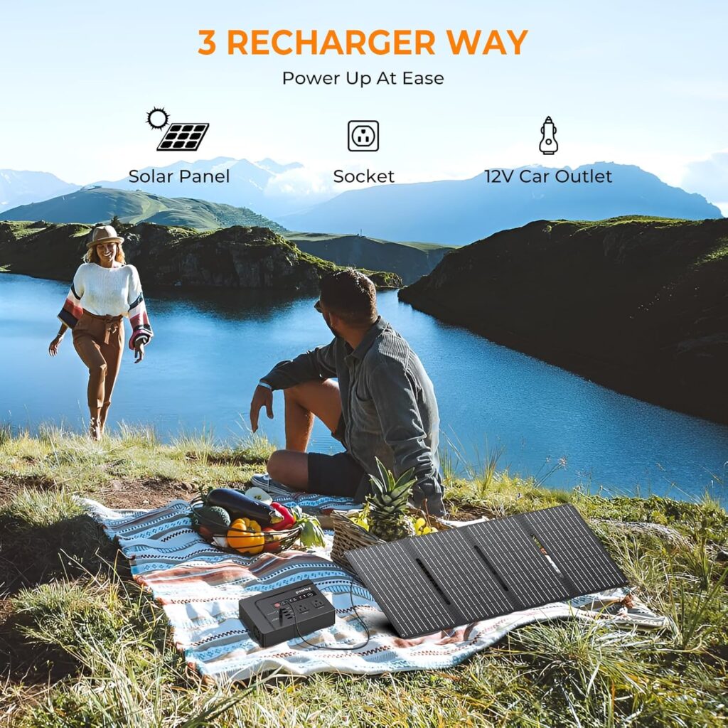 Powkey Solar Powered Generator,200W Portable Solar Generator Power Station with Solar Panels 40W,146Wh Generator Power Bank with 2 AC Outlet 110V Pure Sine Wave for Outdoor Camping Emergency Home