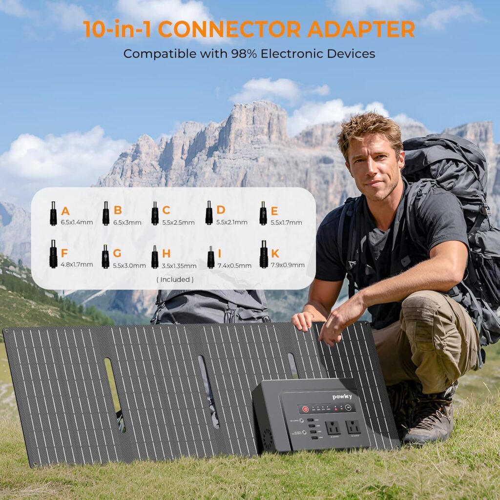 Powkey Solar Powered Generator,200W Portable Solar Generator Power Station with Solar Panels 40W,146Wh Generator Power Bank with 2 AC Outlet 110V Pure Sine Wave for Outdoor Camping Emergency Home