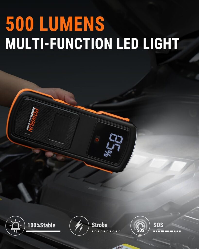 Powrun P-ONE MAX Jump Starter, 4000A Portable Jump Box, Car Jump Starter Battery Pack for All Gas or Diesel Engines up to 10.0L, 12V Car Battery Jump Starter with a Carrying Case Powrun P-ONE MAX Jump Starter, 4000A Portable Jump Box, Car Jump Starter Battery Pack for All Gas or Diesel Engines up to 10.0L, 12V Car Battery Jump Starter with a Carrying Case