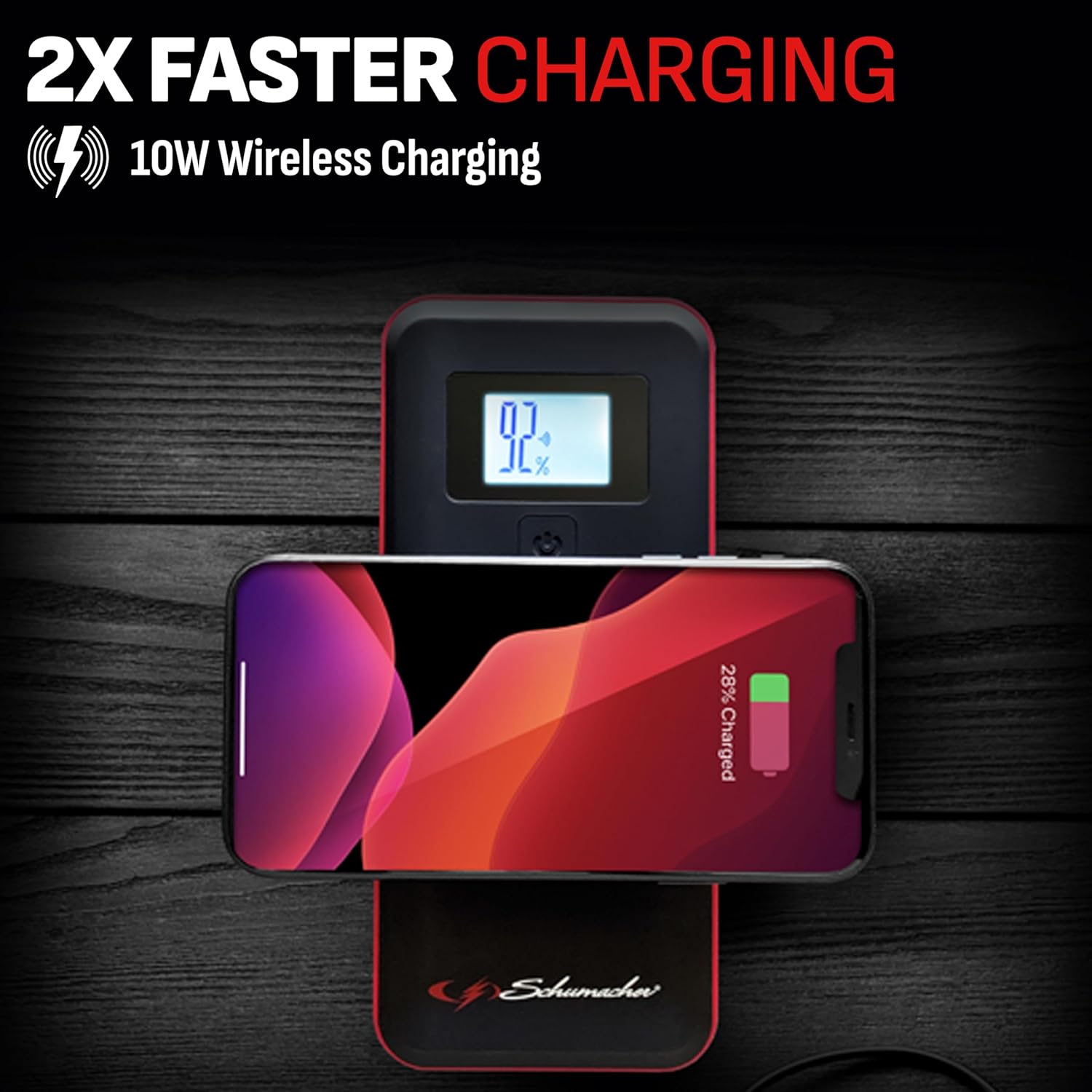 Schumacher Electric 2000A Lithium Car Battery Jump Starter  Portable Power Pack/Jump Box, 4-in-1 Solution, 10W Wireless  3A USB Charging, for 12V Power Sport, Automotive,  Marine Batteries, SL1643