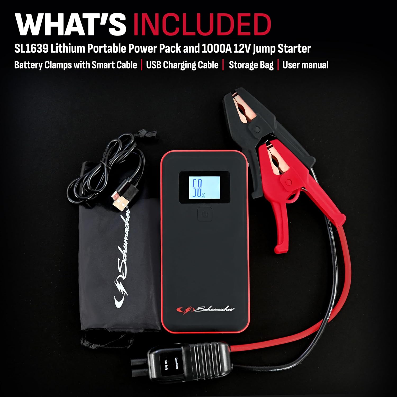 Schumacher Electric 800 Peak Amp 12V Portable Lithium Car Battery Jump Starter  Power Pack - Lithium Ion Jump Box - with USB Charging  LED Emergency Light - SL1638