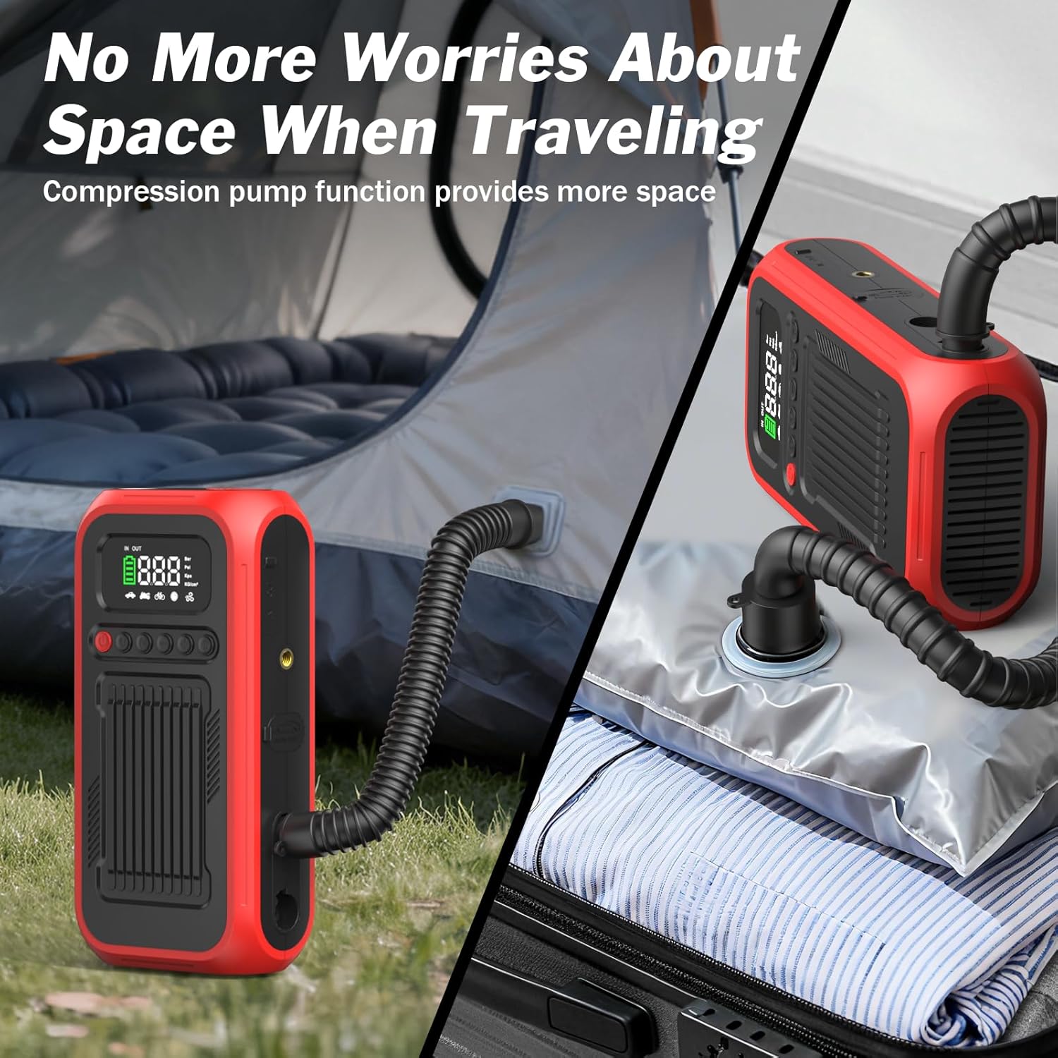 Tire Inflator Portable Air Compressor, 12V Car Jump Starter, 150PSI  28000mAh Air Pump with Air Blower, Digital Pressure Gauge and LED Light, Electric Air Pump for Car, Motorcycle, Balls, Bike Pump