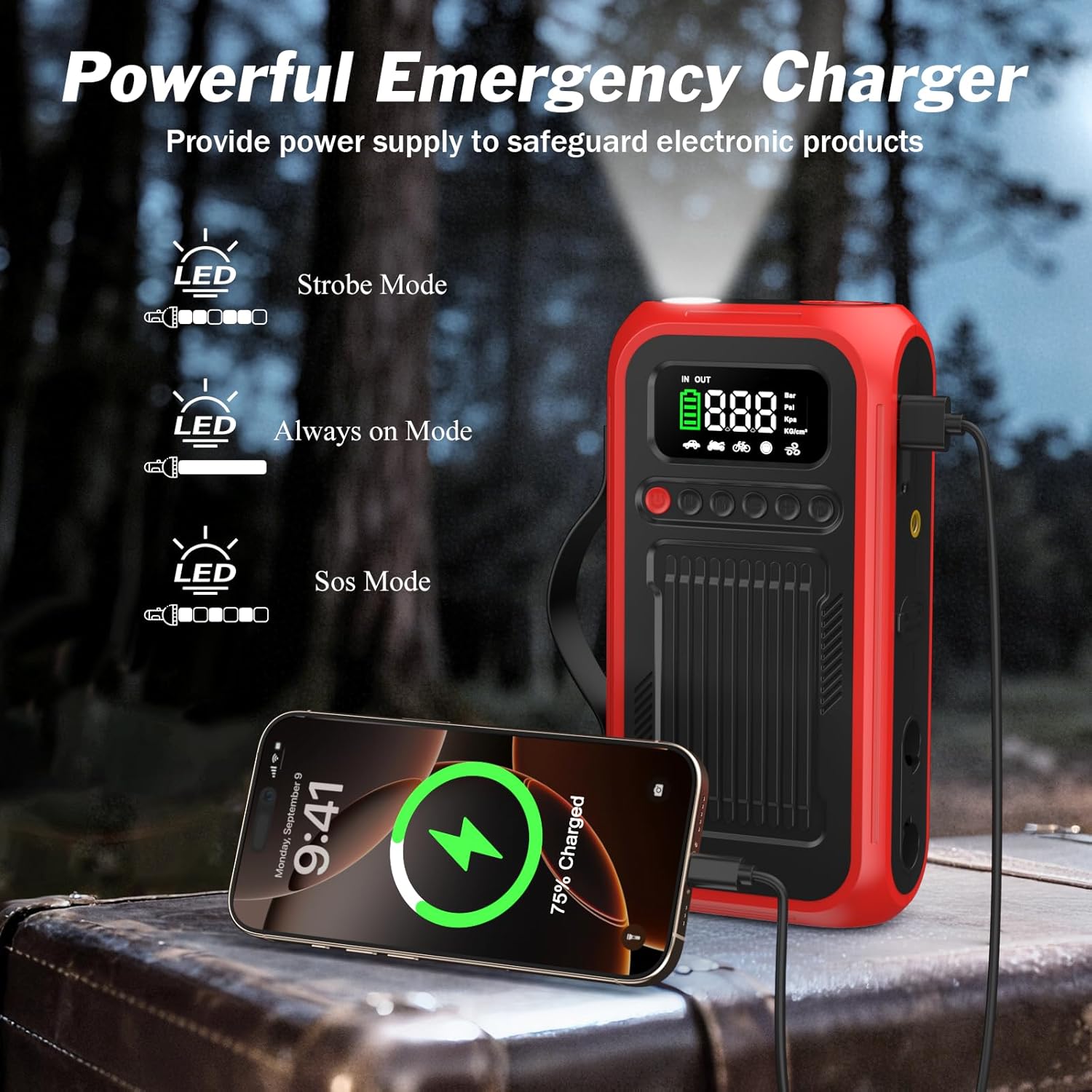Tire Inflator Portable Air Compressor, 12V Car Jump Starter, 150PSI  28000mAh Air Pump with Air Blower, Digital Pressure Gauge and LED Light, Electric Air Pump for Car, Motorcycle, Balls, Bike Pump
