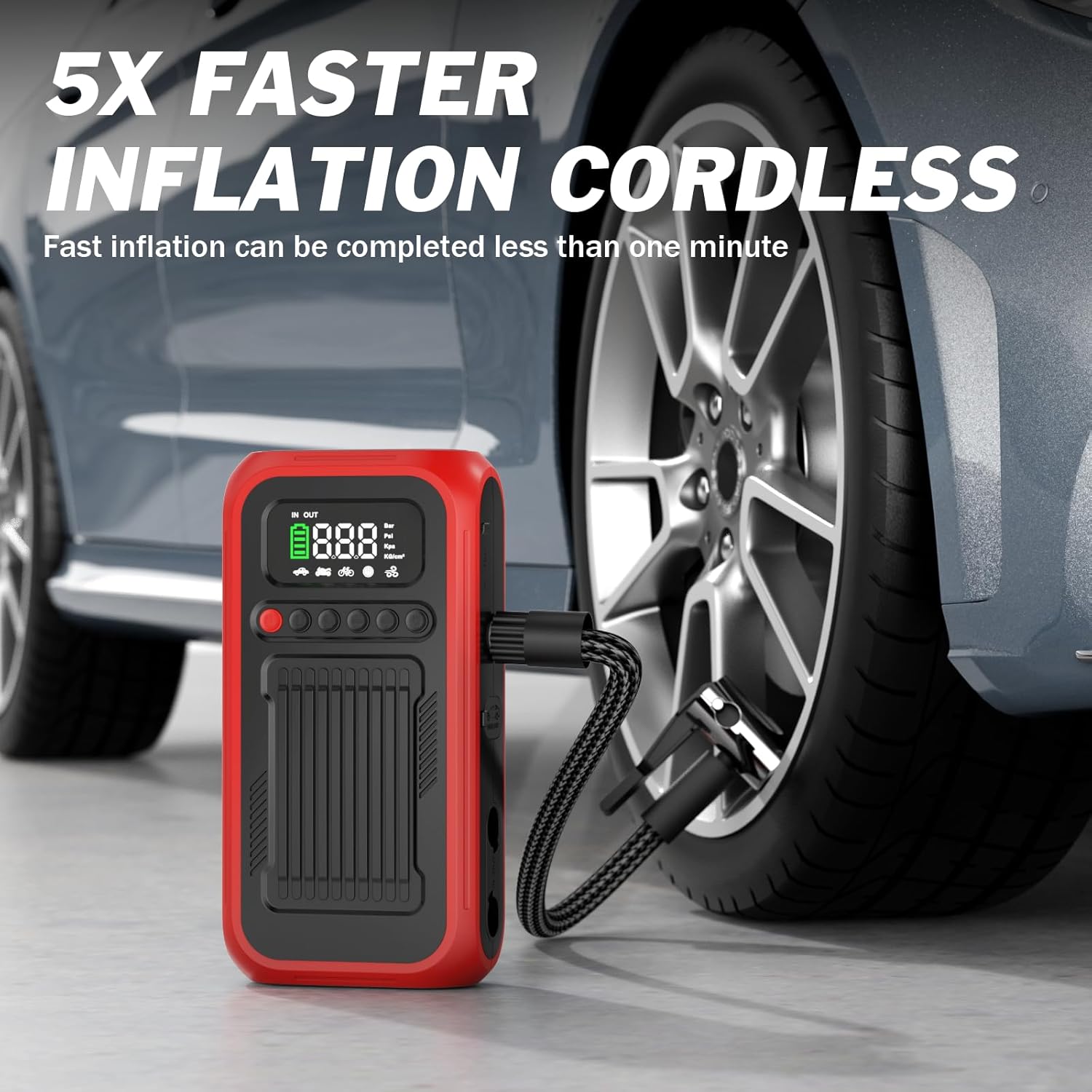 Tire Inflator Portable Air Compressor, 12V Car Jump Starter, 150PSI  28000mAh Air Pump with Air Blower, Digital Pressure Gauge and LED Light, Electric Air Pump for Car, Motorcycle, Balls, Bike Pump