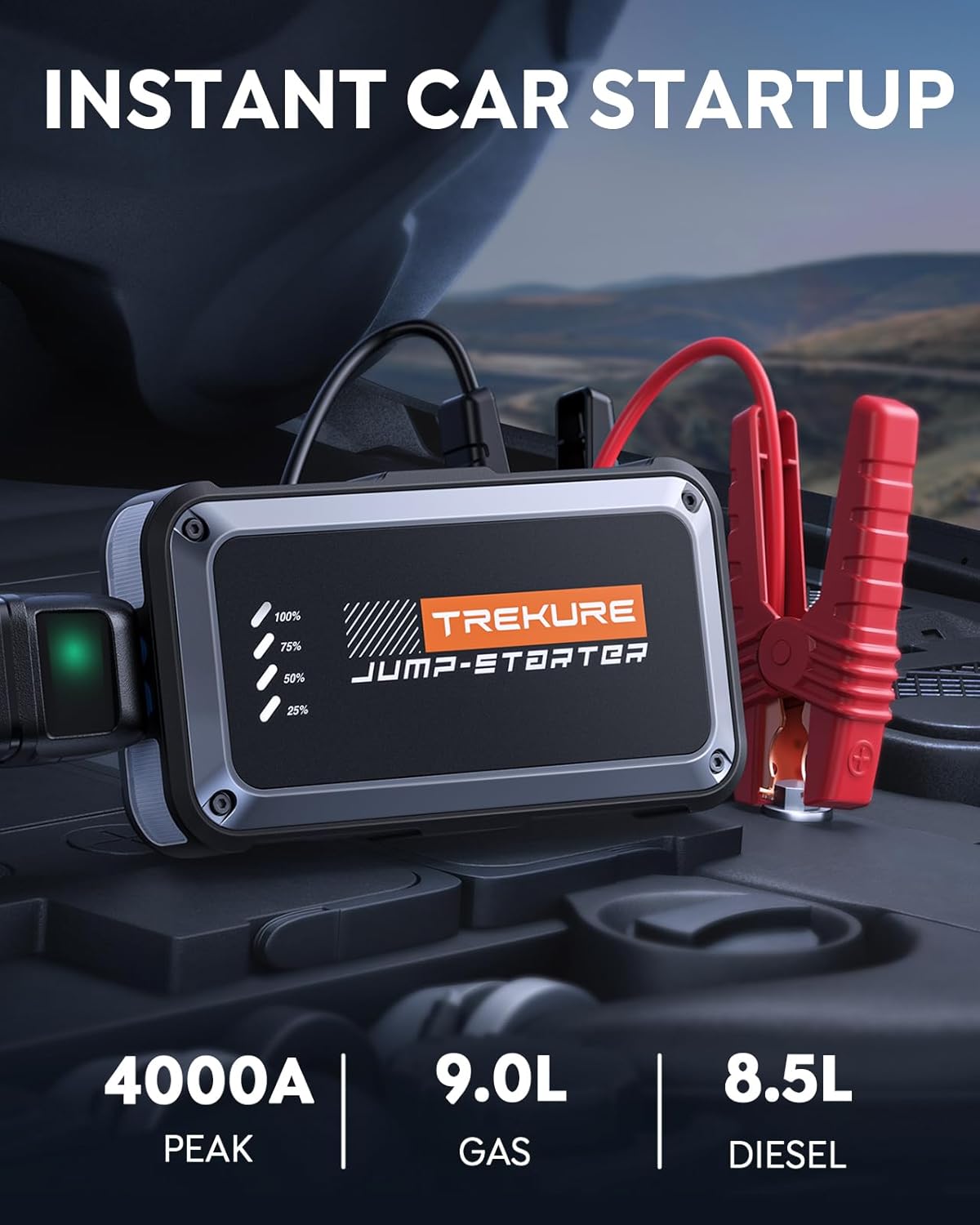 TREKURE Portable Car Battery Jump Starter 4000A 16800mAh Jump Box, Car Battery Jumper Starter Portable Jumper Cables for car(8.0L Gas/6.5L Diesel), Fast Charge, Lights, Compact TREKURE Portable Car Battery Jump Starter 4000A 16800mAh Jump Box, Car Battery Jumper Starter Portable Jumper Cables for car(8.0L Gas/6.5L Diesel), Fast Charge, Lights, Compact