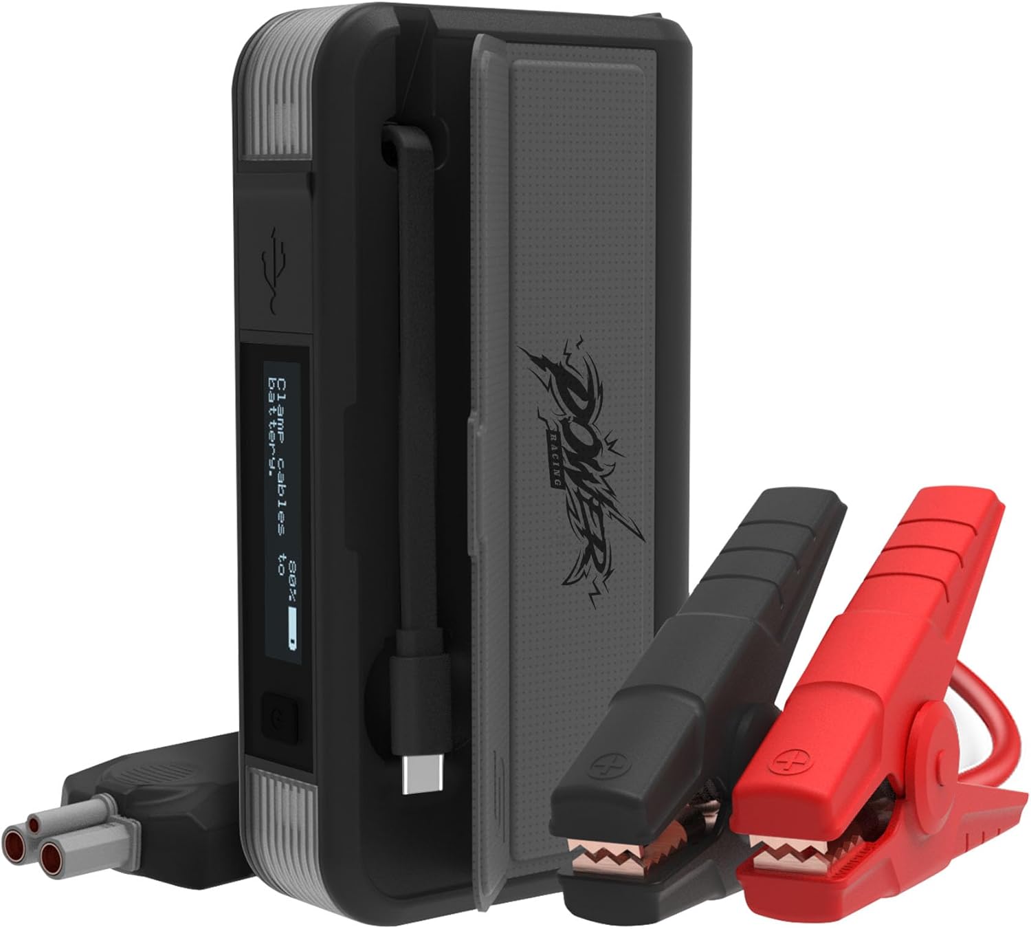 Type S 1000A Car Battery Jump Starter,12V 6.0L Gas 3.0L Diesel, 8000mAh Portable Power Bank Built-in Cable, MFI Certified, Qi Wireless Charging, LCD, Flashlight, UL-Listed