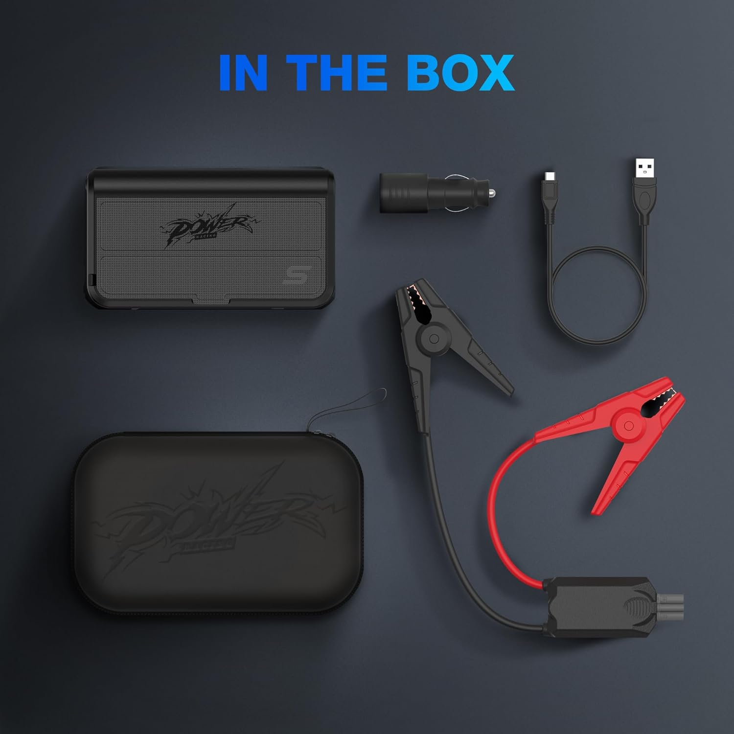 Type S 1000A Car Battery Jump Starter,12V 6.0L Gas 3.0L Diesel, 8000mAh Portable Power Bank Built-in Cable, MFI Certified, Qi Wireless Charging, LCD, Flashlight, UL-Listed