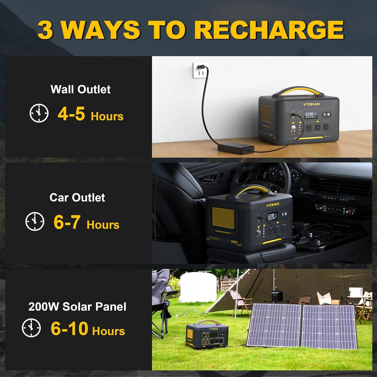 VTOMAN Jump1500X Portable Power Station, 828Wh LiFePO4 Battery Solar Generator with Jump Start, 1500W AC Outlet, 100W PD Type-C, Large Capacity Expandable to 2376Wh for Camping, RV Travel, Home Backup
