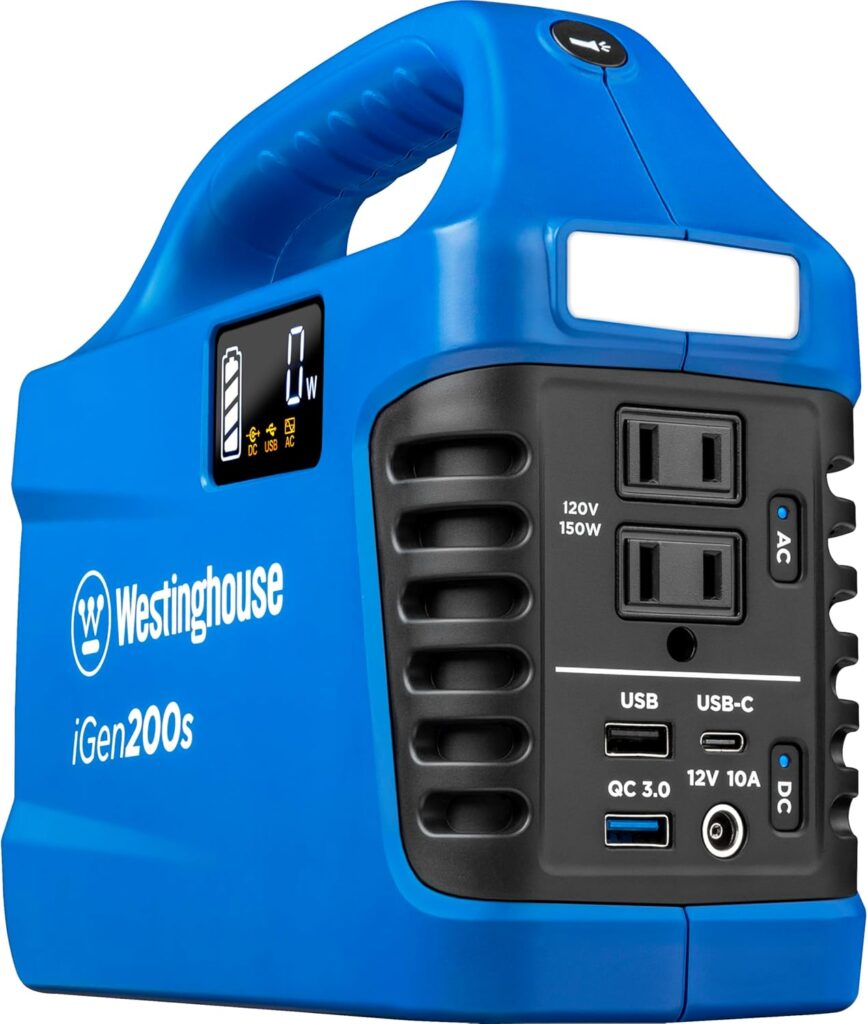 Westinghouse 194Wh 300 Peak Watt Portable Power Station  Solar Generator, Modified Sine Wave AC Outlet, Backup Lithium Battery for Camping, Home, Travel, Indoor/Outdoor Use (Solar Panel Not Included)