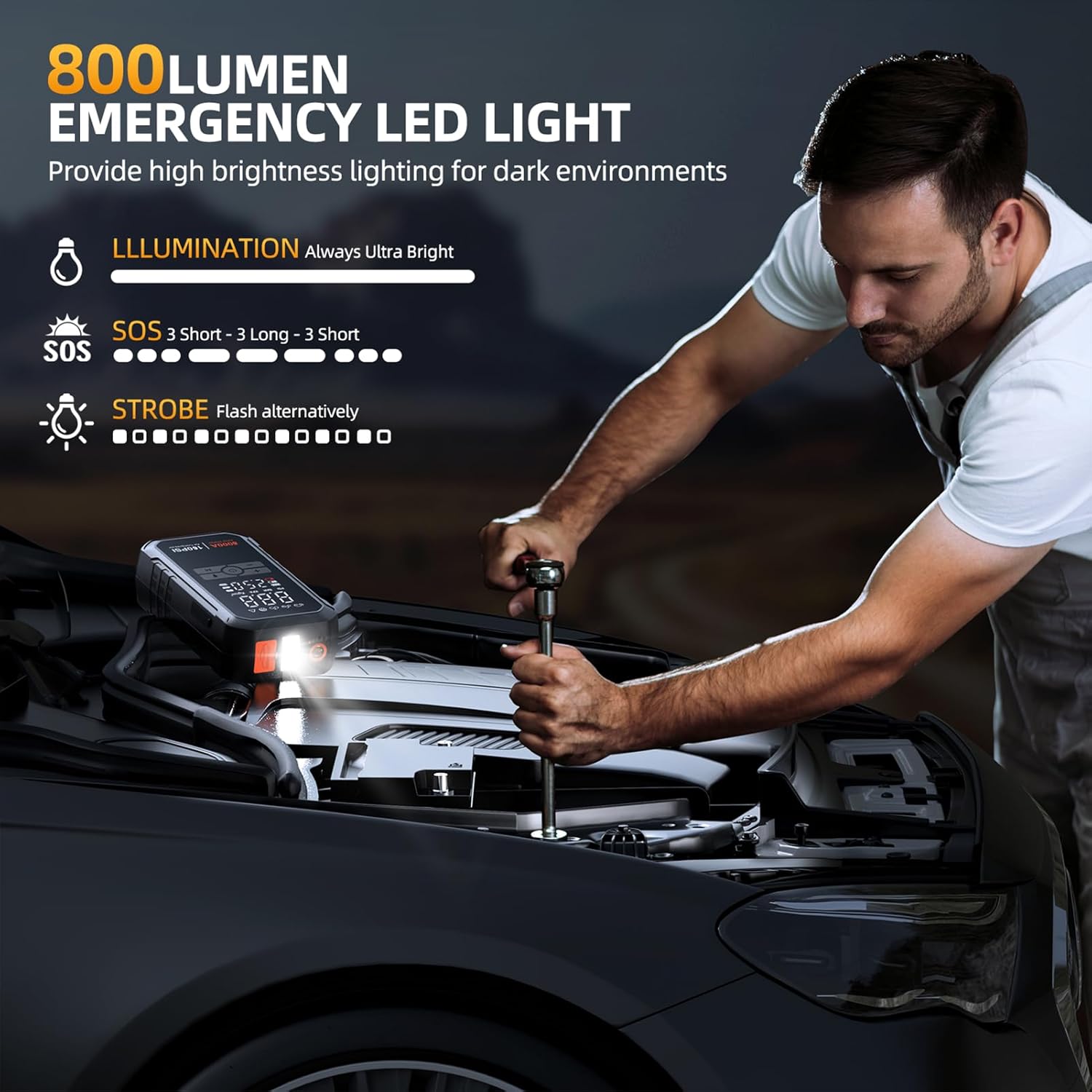 10-in-1 Jump Starter with Air Compressor 6000A 26800mAh 160PSI Portable Car Battery Jump Starter (All Gas/12L Diesel), 12V Jump Box Car Battery Jumper Starter Portable Jumper Cables, Lights