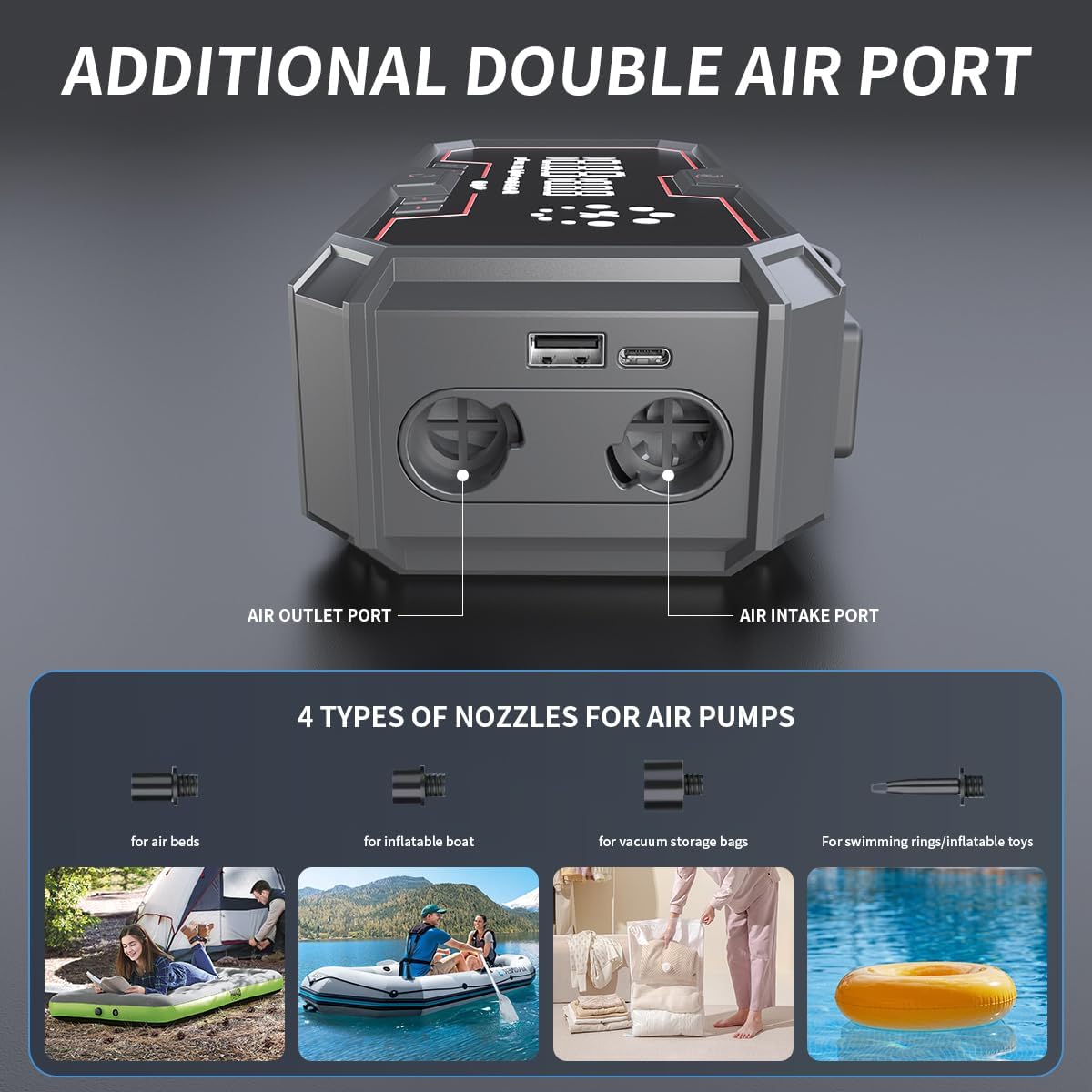 12000A Portable Car Jump Starter with Air Compressor and 160PSI Tire Inflator, 12L Diesel Jump Starter for All Gasoline and Diesel Vehicles, LCD Display, 12V Battery Charger, Auto Accessory