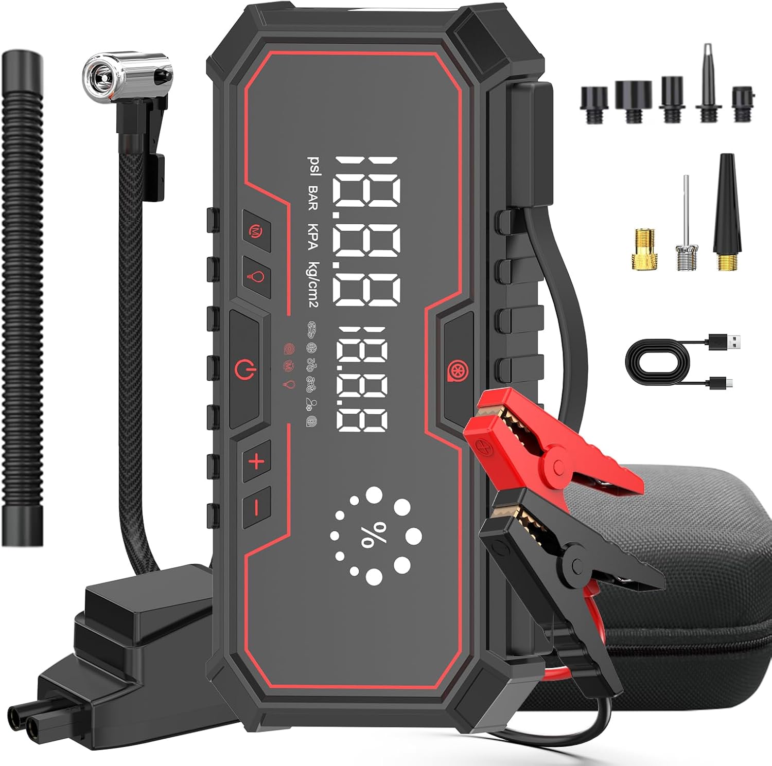 12000A Portable Car Jump Starter with Air Compressor and 160PSI Tire Inflator, 12L Diesel Jump Starter for All Gasoline and Diesel Vehicles, LCD Display, 12V Battery Charger, Auto Accessory
