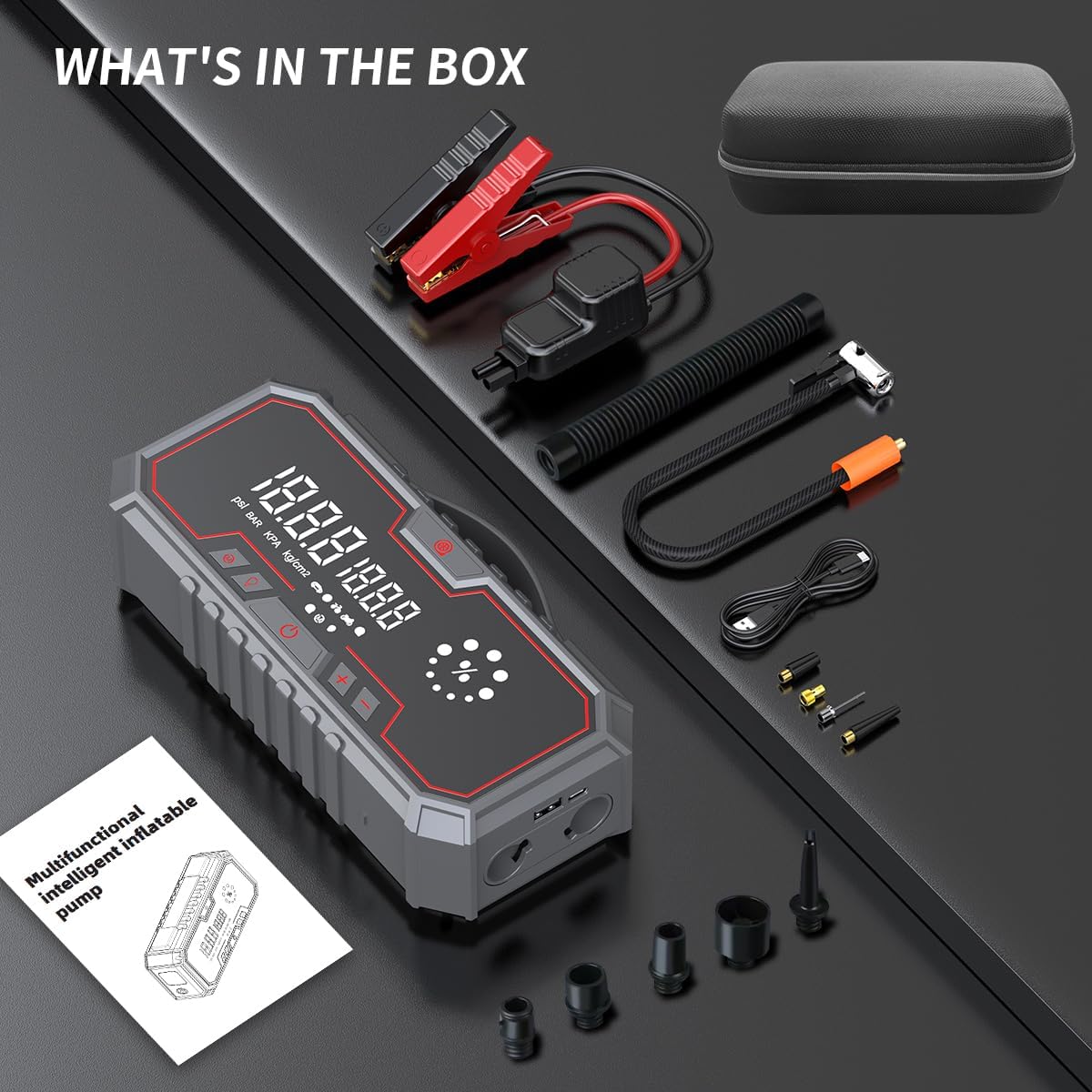 12000A Portable Car Jump Starter with Air Compressor and 160PSI Tire Inflator, 12L Diesel Jump Starter for All Gasoline and Diesel Vehicles, LCD Display, 12V Battery Charger, Auto Accessory