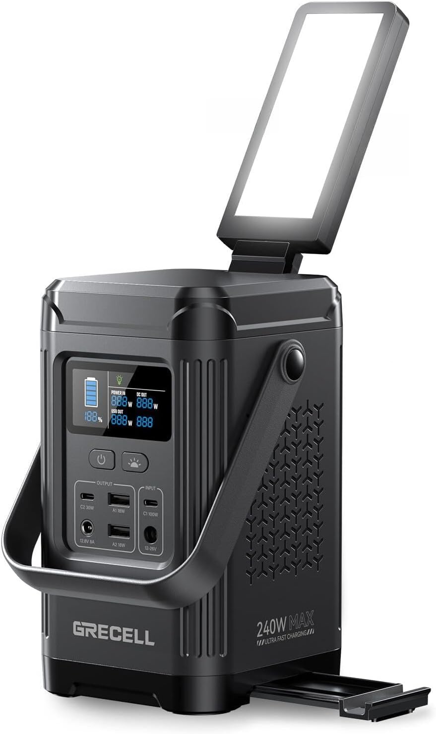 240W Portable Power Station 154Wh/48000mAh, 100W USB-C PD(Dual Way) LiFePO4 Battery Power Bank Station, 7 ports Solar Generator with LED and Stand for Camping, Home, Travel(Wall Charger Not Included)