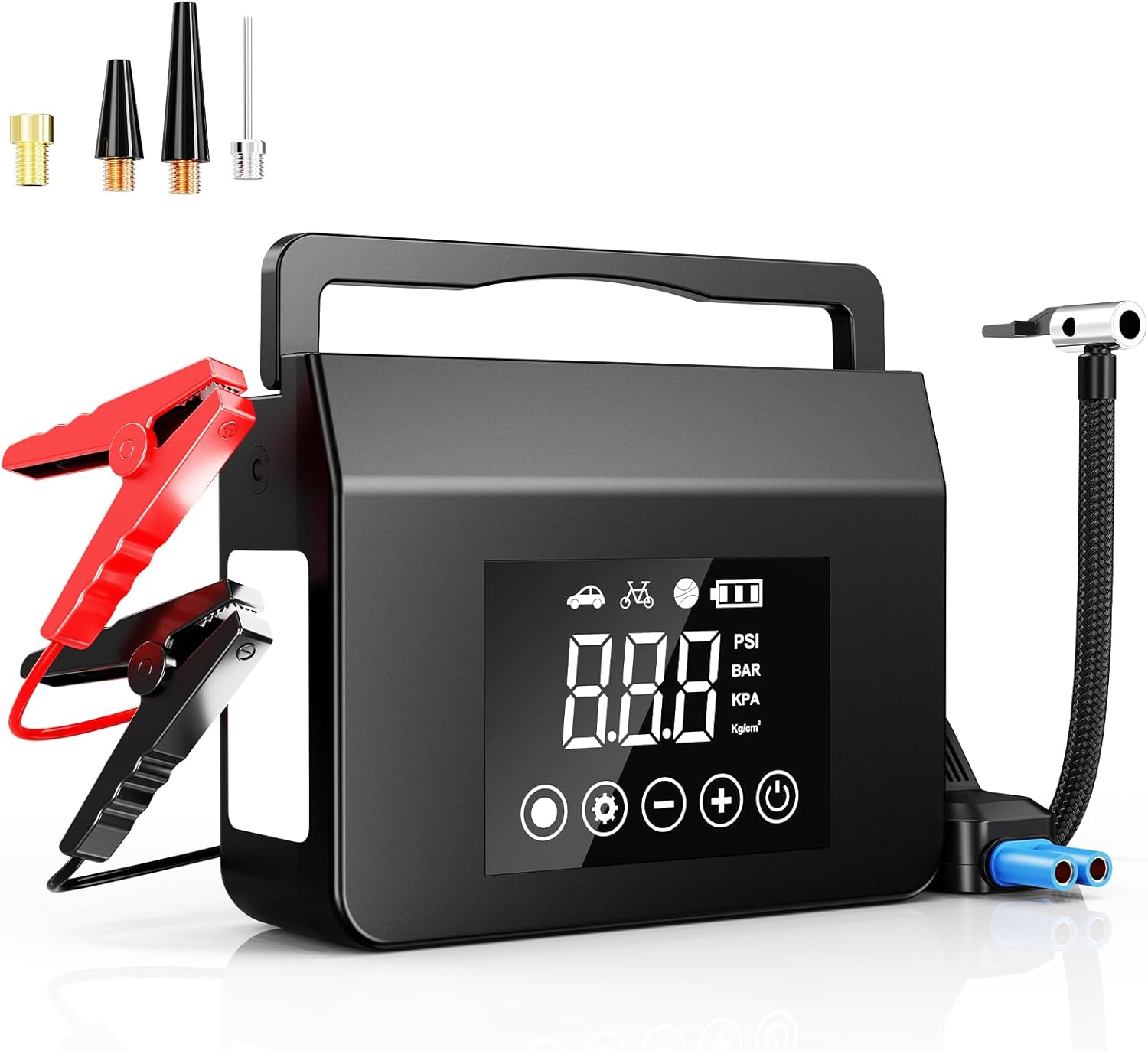 4000A Jump Starter with Air Compressor, 150PS 12V Smart Portable Car Jump Starter(All Gas/8.0L Diesel), 15000mAh Power Bank  Jumper Cables, LED Light,Type-C Quick Charge
