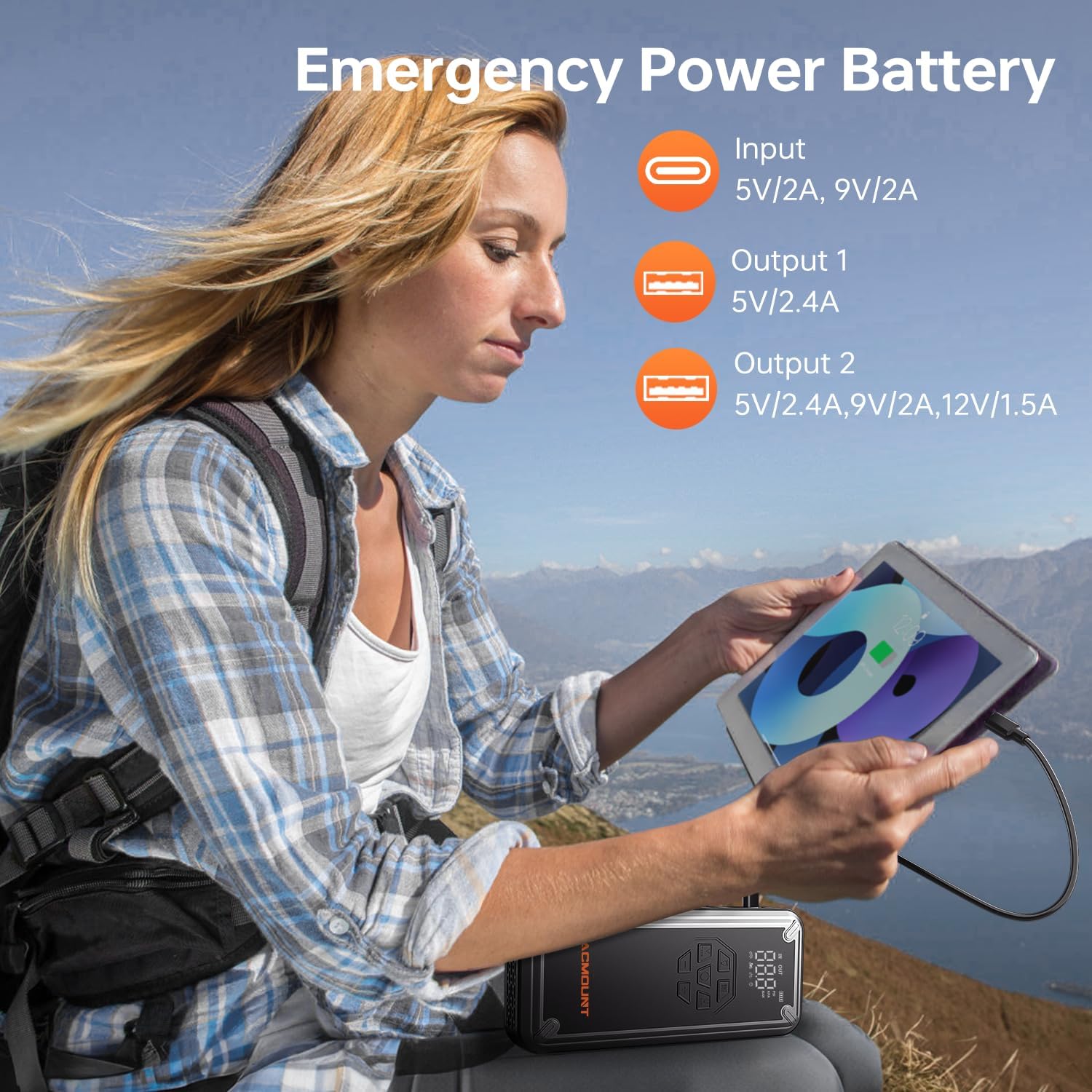 Acmount W160 Jump Starter with Air Compressor 5000A Car Battery Jump Starter 150PSI Tire Inflator/Air Pump, 12V Portable Jump Pack (Up to 9L Gas/8L Diesel Engine), Emergency Car Kit, Idea Gift for Man