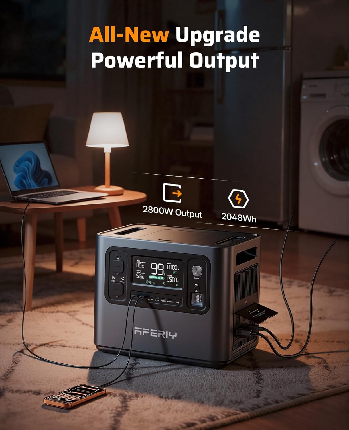 AFERIY P210 Portable Power Station 2400W,2048Wh LiFePO4 Battery Generator with USB-C PD 100W Fast Charging for Emergencies, Power Outages,Home Backup,Camping(Solar Panel Optional)