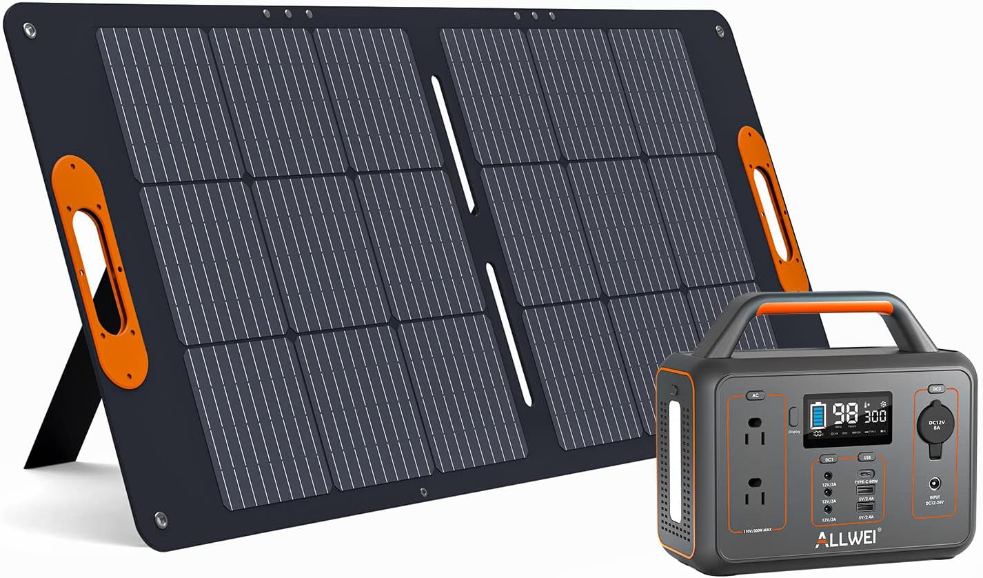 ALLWEI Portable Power Station 300W (Peak 600W) Upgraded, 256Wh LiFePO4 Battery Bank Solar-Generator with 6 Output Ports, Backup Power Supply for Camping Travel Blackout Home Use (Solar Panel Optional)
