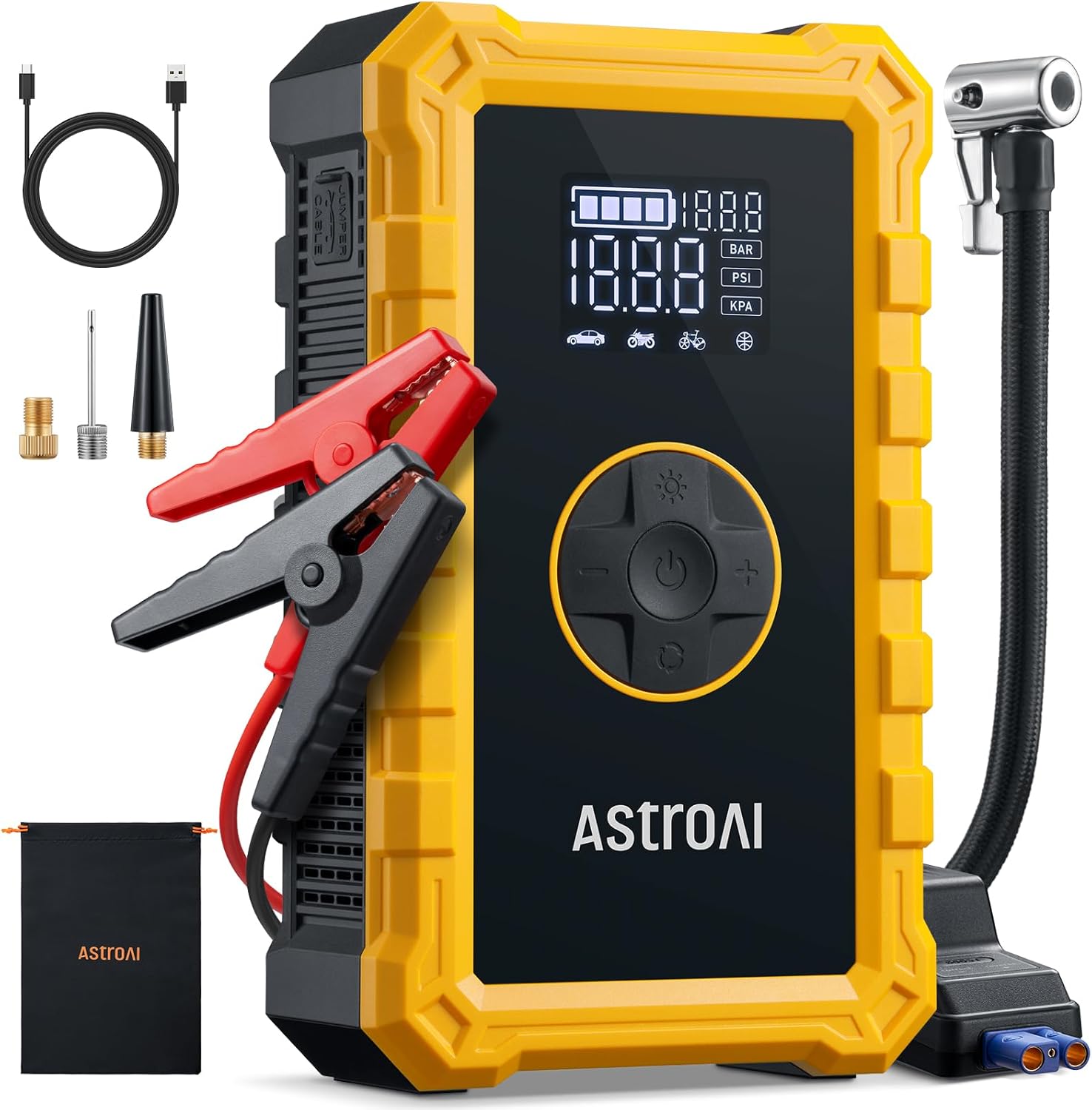 AstroAI S8 Air Jump Starter with Air Compressor, 3000A Peak Car Battery Jump Starter Portable (9.0 Gas/6.5L Diesel) with 150PSI Cordless Auto-Shutoff Tire Inflator, 12V Battery Charger Booster(Orange)