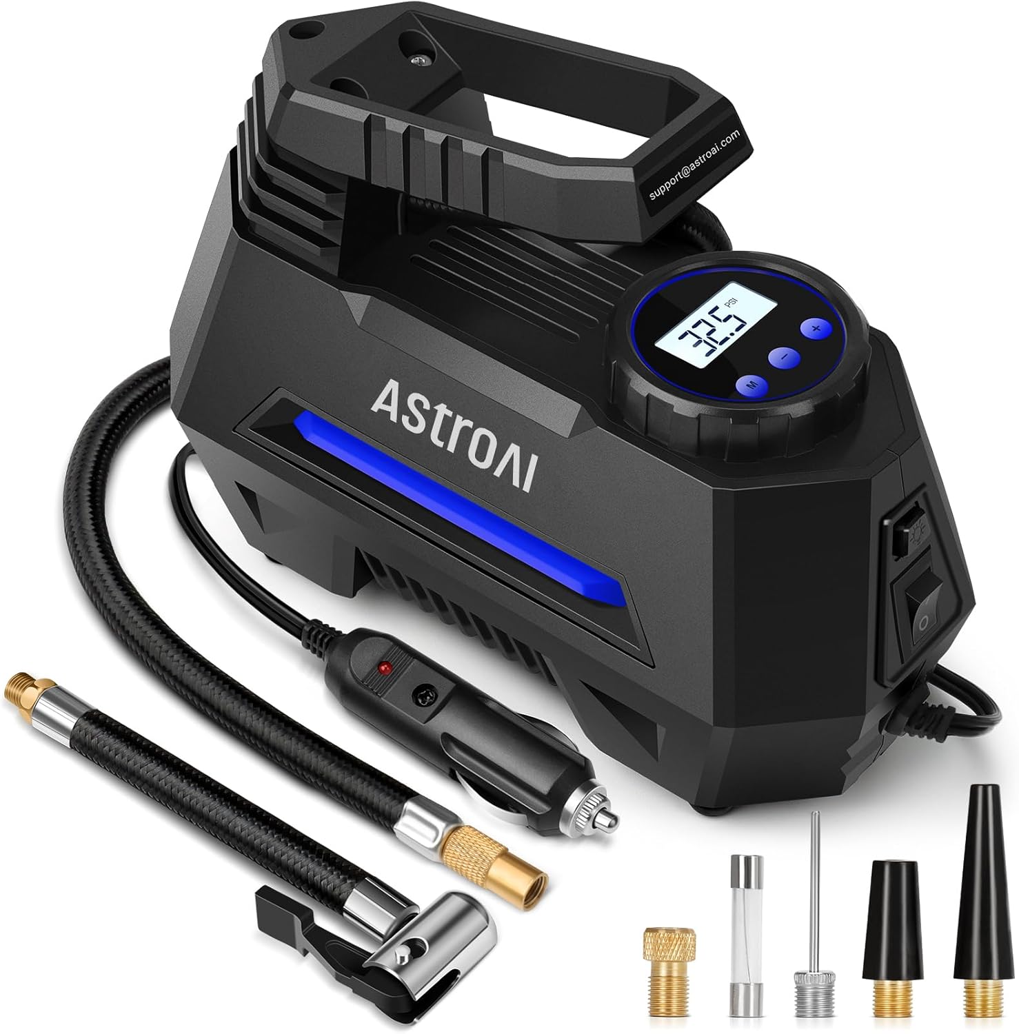 AstroAI Tire Inflator Portable Air Compressor Air Pump for Car Tires-Car Accessories, 9.8Ft Cord-12V DC-Powered Auto Pump with Digital Pressure Gauge, Emergency LED Light for Bicycle, Balloons, Yellow
