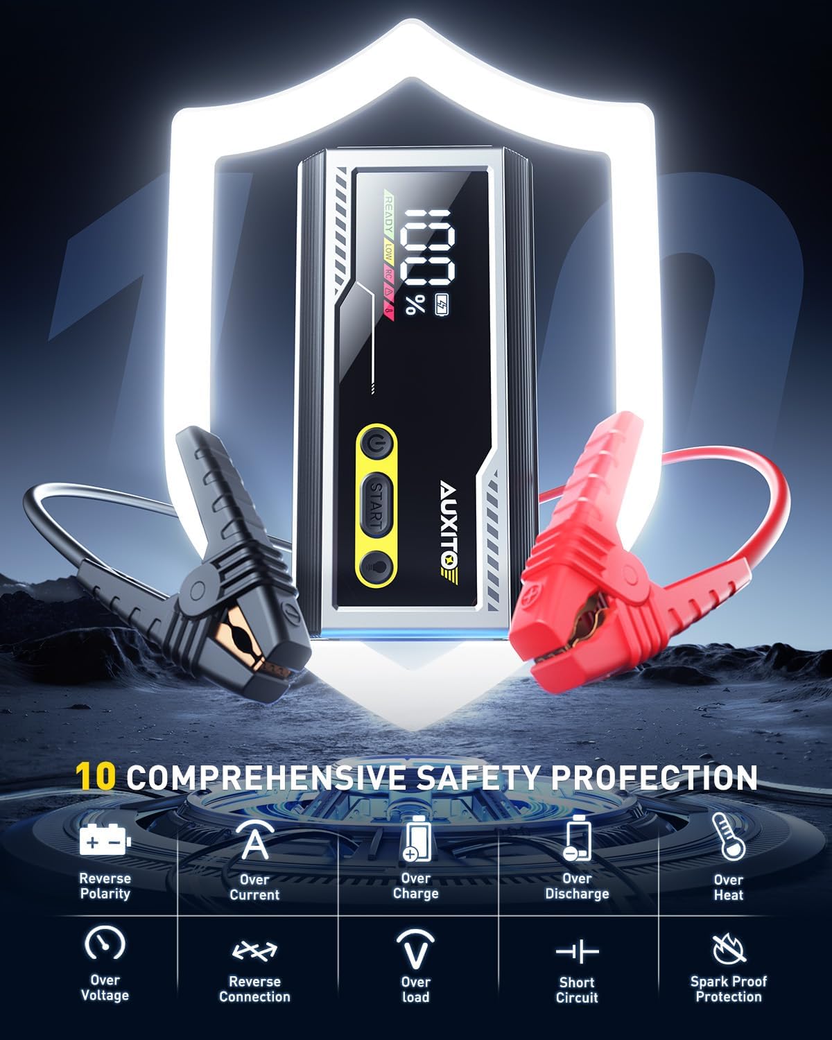 AUXITO 6000A Jump Starter, 12V Car Battery Jump Starter, Up to All Gas  12L Diesel Engine with LED Display, Portable Jump Box with 3 Modes Flashlight and Jumper Cable, Storage Case