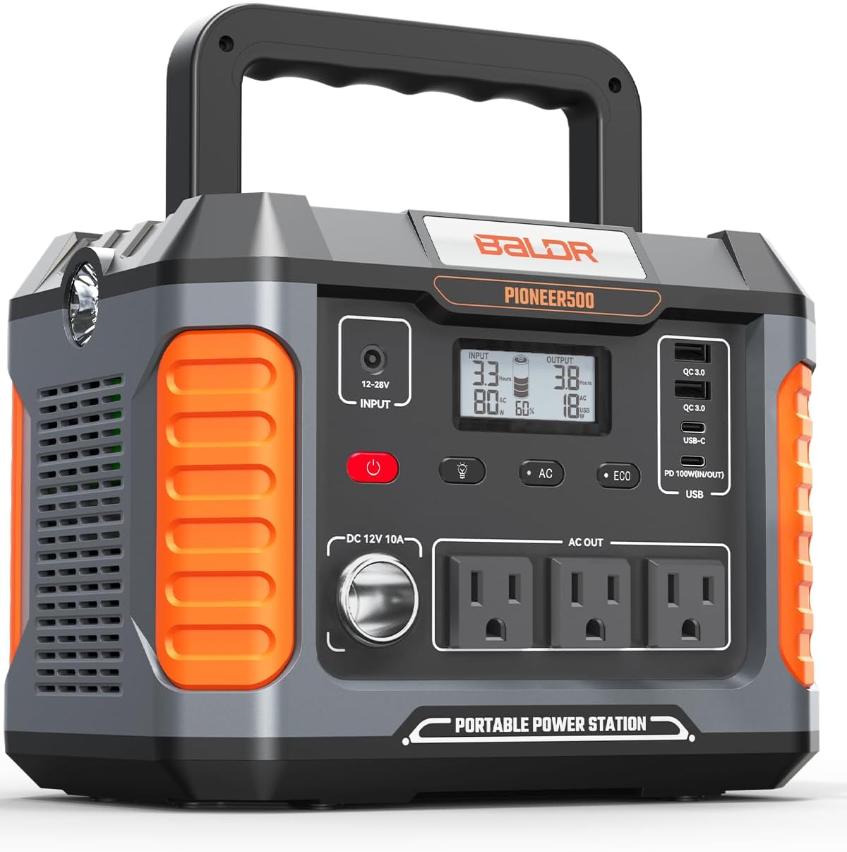 BALDR Portable Power Station, 500W Output, 288Wh Capacity, AC Outlet, USB Ports, Solar Charging Generator for Home Camping Emergency Use.…