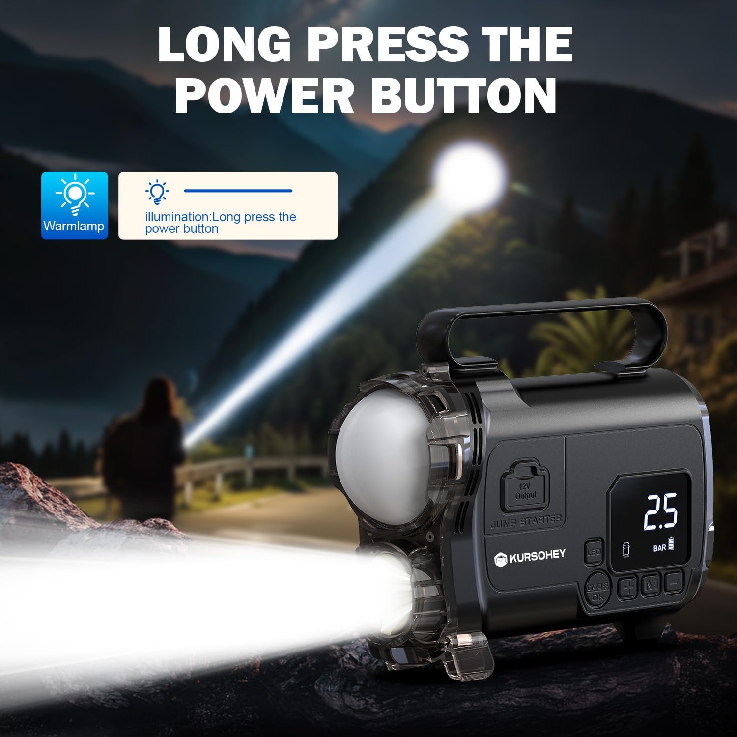 Battery Jumper Starter Portable,Jump Starter with Air Compressor, 6000A Portable 12V Jump Box Battery Pack for 9L Gas/7L Diesel Engines with Led Light, 150 PSI Booster, USB Power Bank, LED Display