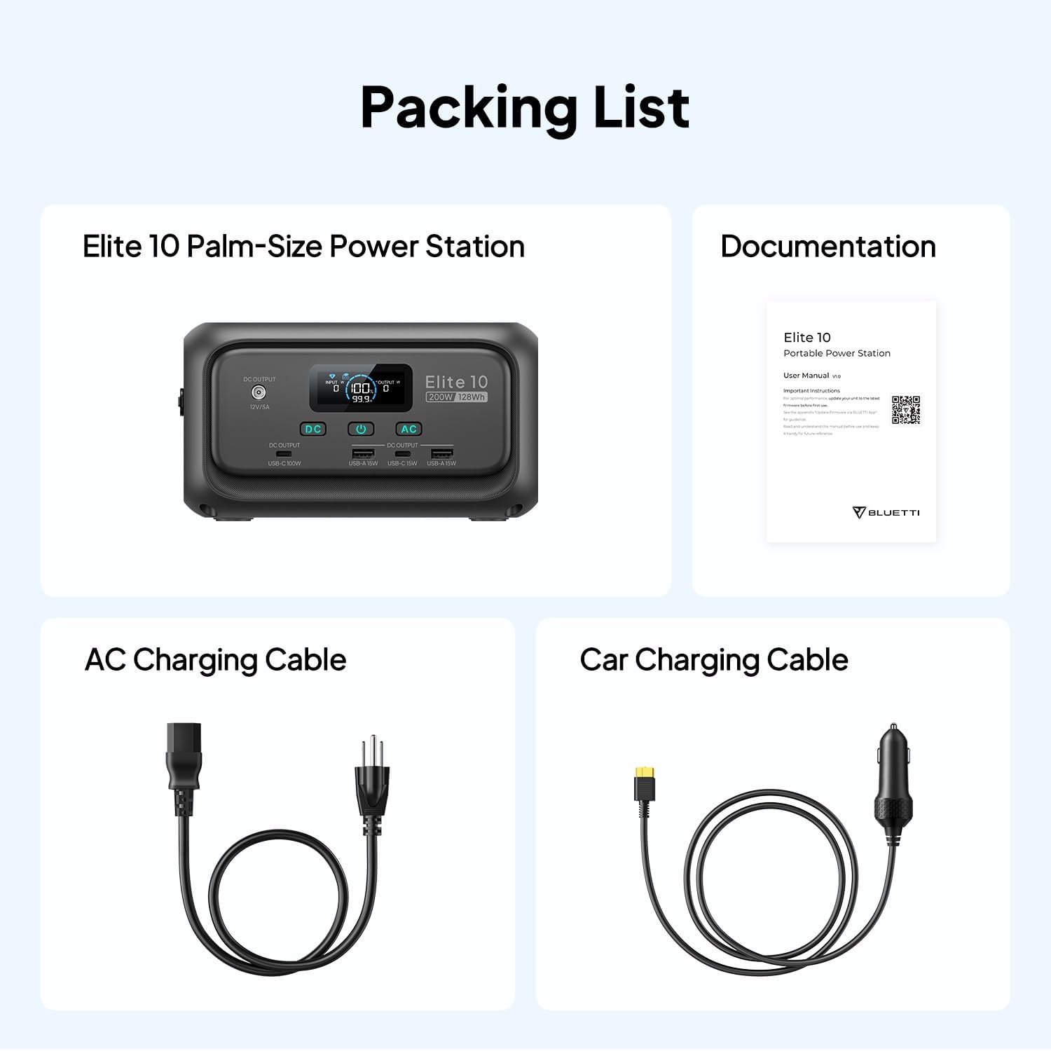 BLUETTI Elite 10 Mini Portable Power Station, 128Wh LiFePO4 Battery with 200W AC Outlet, Flight-Approved Power Bank for Travel, Fast Recharge Solar Generator for Camping  Outage Emergency Backup
