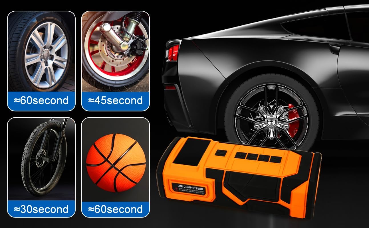 Car Jump Starter with Air Compressor, 3000A Car Battery Jumper Starter Portable (9.0 Gas/6.5L Diesel) with 150PSl Digital Tire Inflator Portable Car Jump Box with Jumper Cables, Charger, LED Light