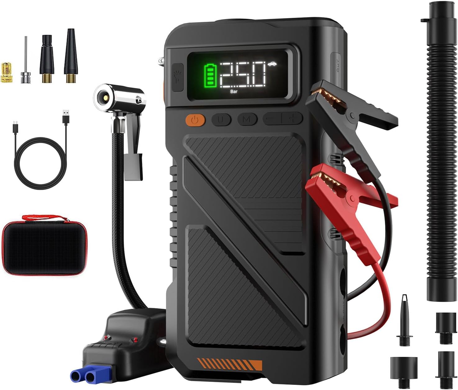 Car Jump Starter with Air Compressor 9000A, 9 in 1 Jumper Box for Car Portable 12V Jump Pack(All Gas/16L Diesel) Combo 150 PSI Tire Inflator Air Inflator/Deflator Pump w/Extended Jump Cable Car Jump Starter with Air Compressor 9000A, 9 in 1 Jumper Box for Car Portable 12V Jump Pack(All Gas/16L Diesel) Combo 150 PSI Tire Inflator Air Inflator/Deflator Pump w/Extended Jump Cable