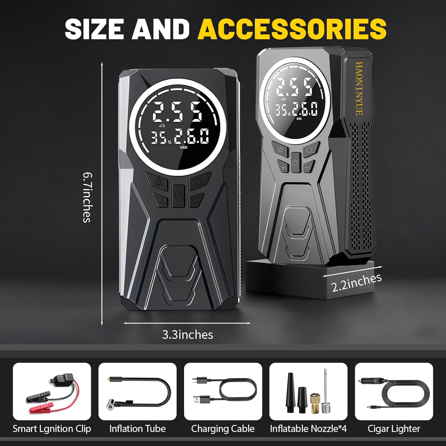 Car Jump Starter with Air Compressor,3000A Car Emergency Starting Power Supply,150PSI Tire Inflator Portable Compressor,battery jump starter,Portable Tire Inflator for Cars,Pickup Trucks,Bicycles,etc.