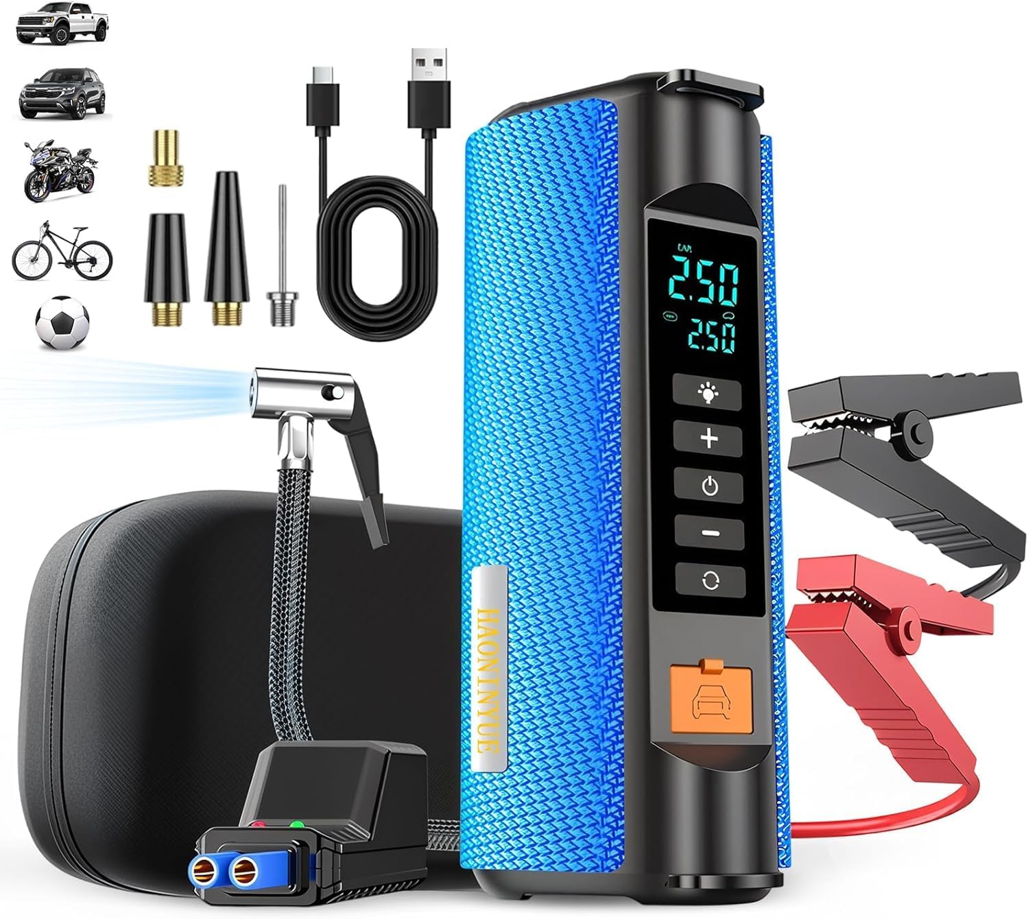 Car Jump Starter with Air Compressor,3000A Car Emergency Starting Power Supply,150PSI Tire Inflator Portable Compressor,battery jump starter,Portable Tire Inflator for Cars,Pickup Trucks,Bicycles,etc.
