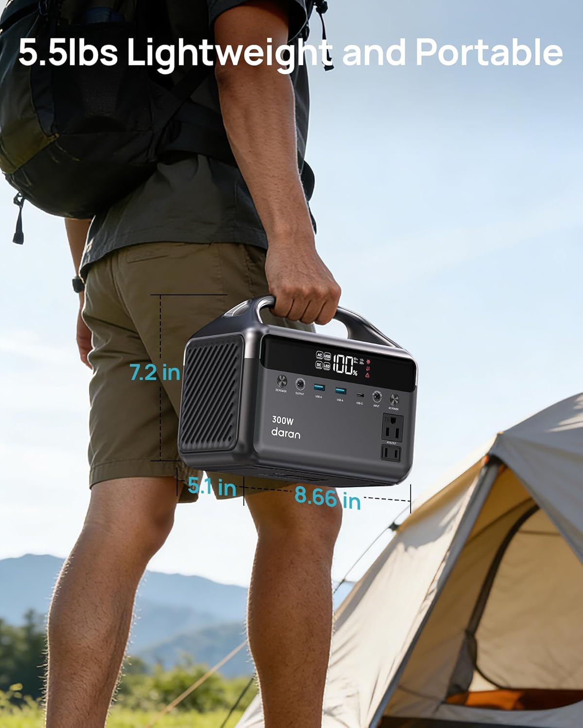DaranEner Portable Power Station, 300W (Surge 600W) 192Wh(60,000mAh) Power Bank with 110V AC Outlet, LiFePO4 Battery for Home Emergency, Camping, Travel, Outdoor Electronics(Option Solar Generator)