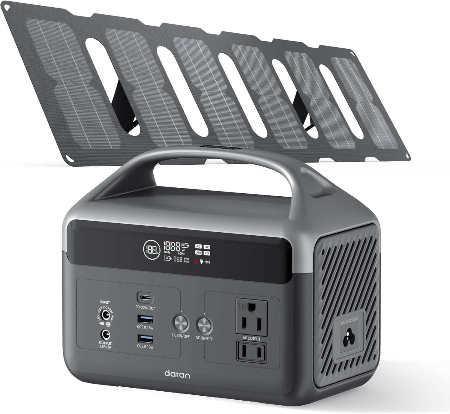 DaranEner Portable Power Station 60,000mAh, 192Wh LiFePO4 Battery Backup w/2 300W (Surge 600W) AC Outlets, 2H Fast Charging, Power Bank for Hurricane Emergency/Home/Outdoor Camping/RVs Use