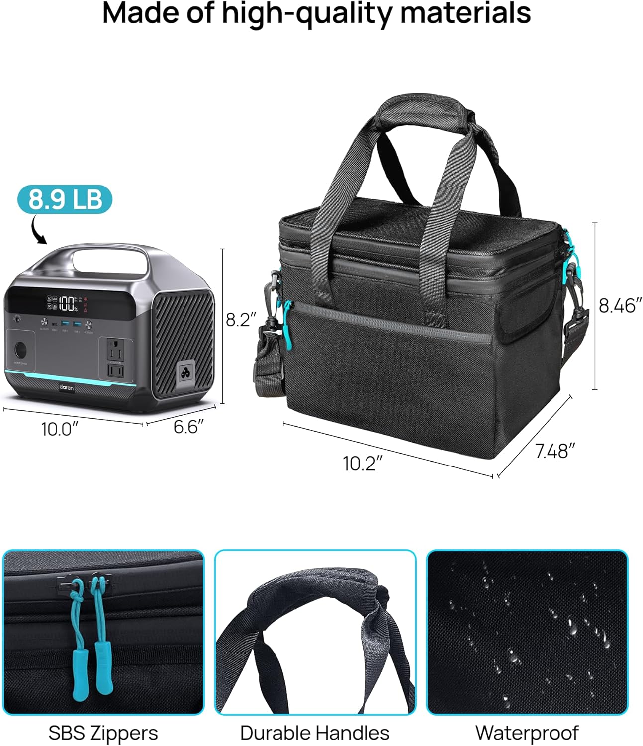DaranEner Portable Power Station 600W with Bag, 288Wh (90,000mAh) LiFePO4 Battery Backup, 2×600W (1200W Surge) AC Outlets, 2.2H Fast Recharge, Solar Generator for Camping, RV, Travel, Home Emergency