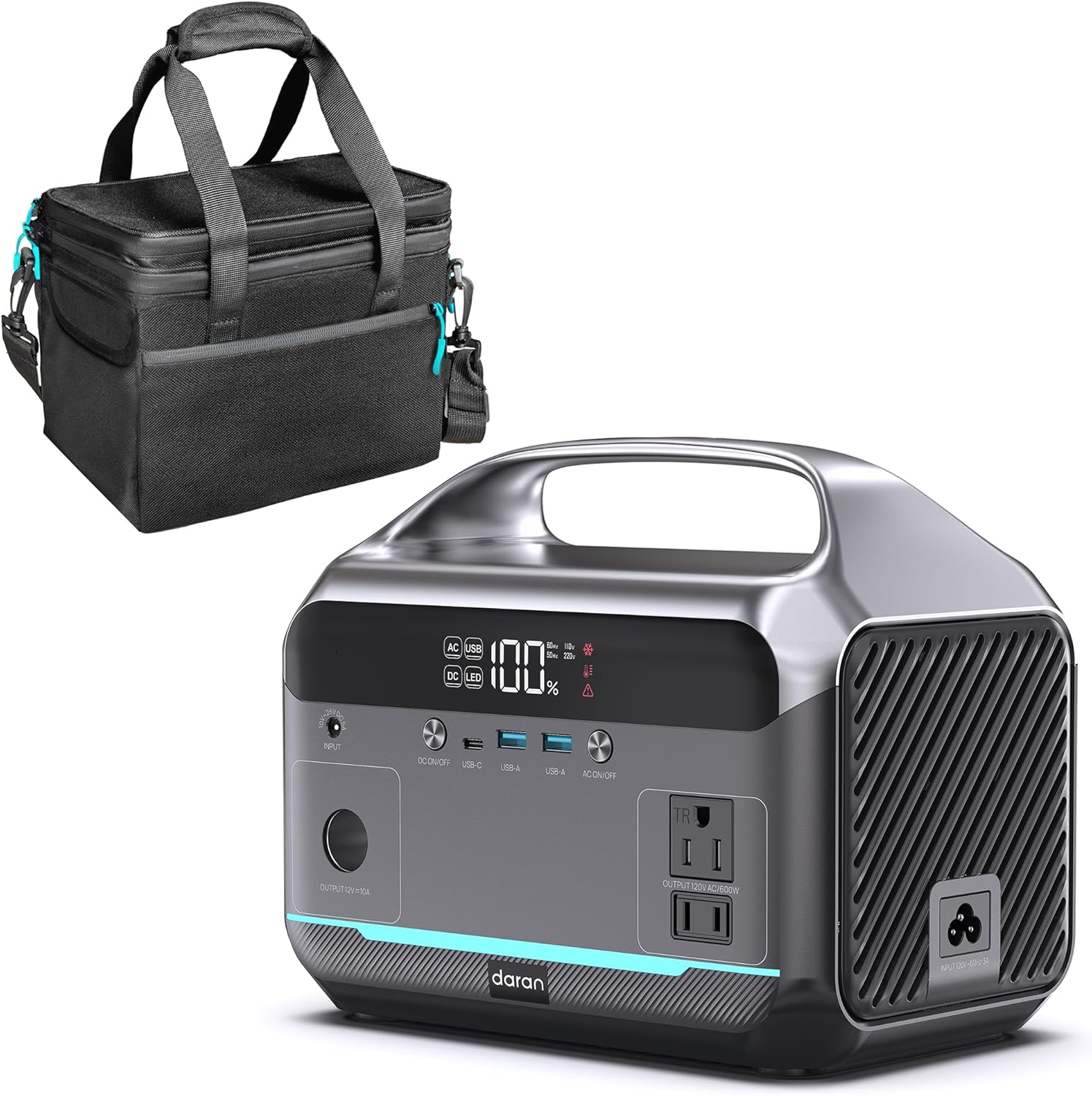 DaranEner Portable Power Station 600W with Bag, 288Wh (90,000mAh) LiFePO4 Battery Backup, 2×600W (1200W Surge) AC Outlets, 2.2H Fast Recharge, Solar Generator for Camping, RV, Travel, Home Emergency