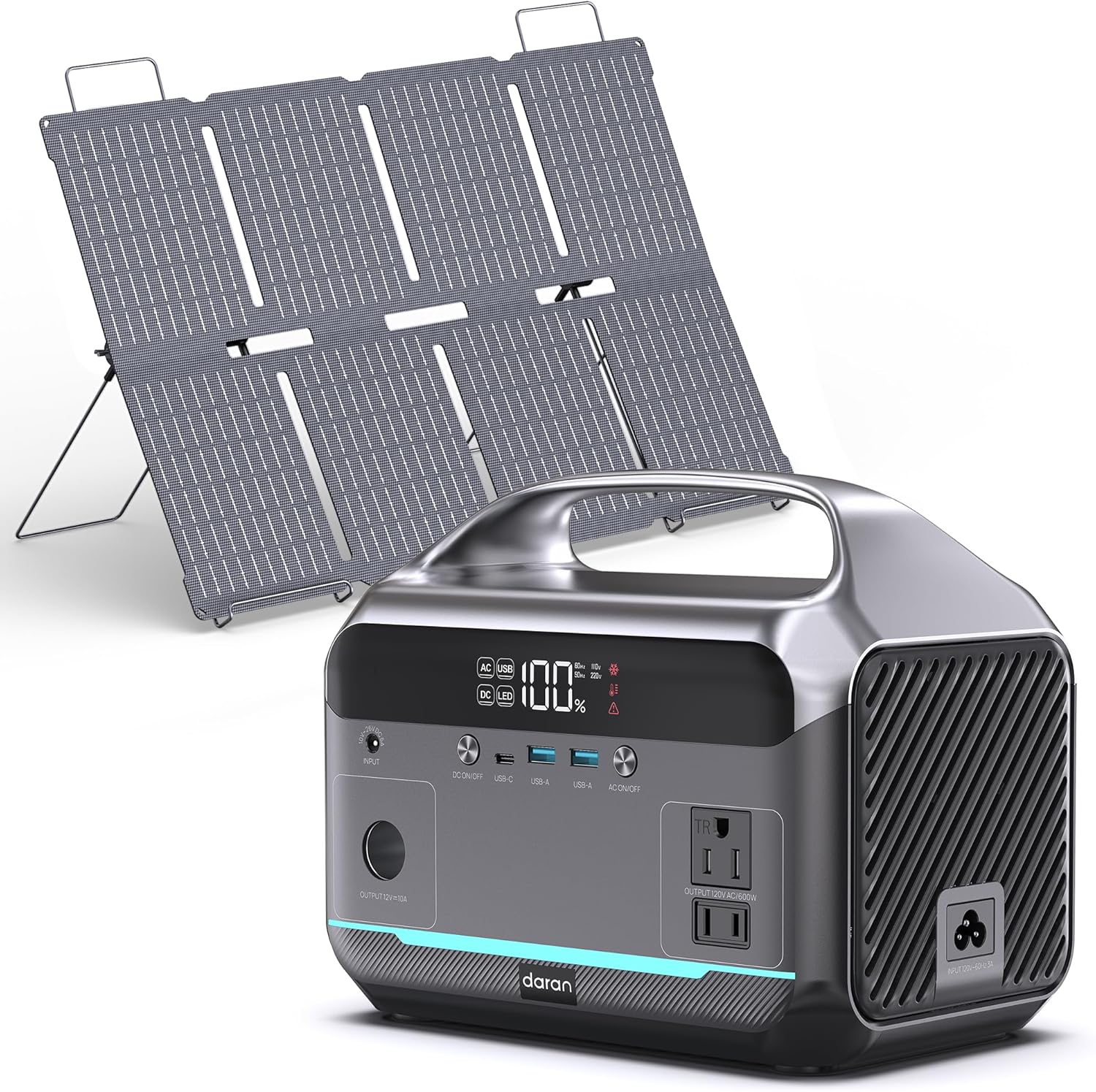 DaranEner Solar Generator with 80W Solar Panel, 288Wh Portable Power Station LiFePO4 Battery Backup, 600W AC/100W USB-C Outlet, 1.7H Fast Charging for Camping, RV Travel, Emergency