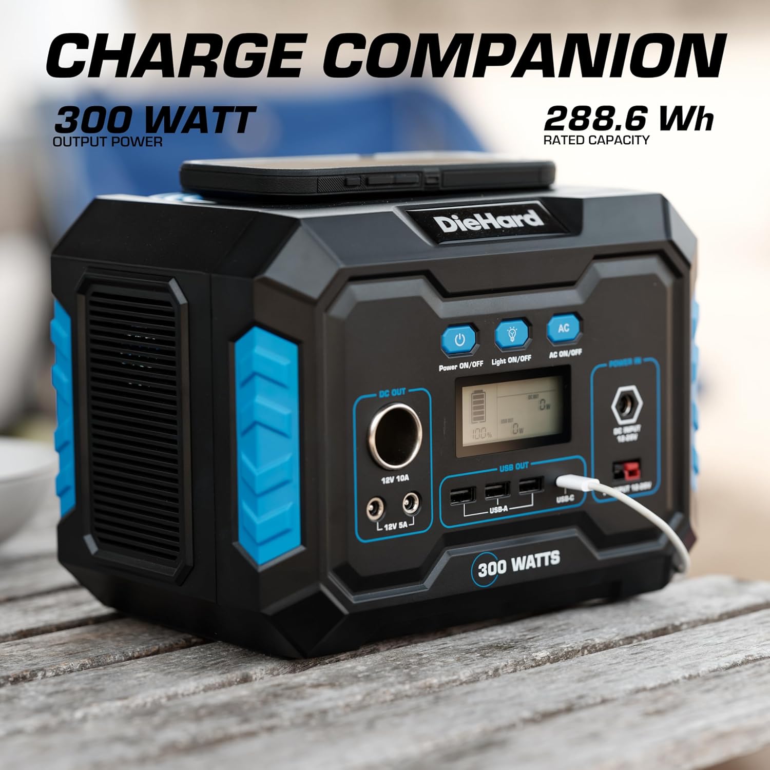 DieHard Portable Power Station 300-Watt (600-Watt Peak) 288.6Wh - Solar Generator (Solar Panel Optional), for Home Backup, Weather Emergencies, Outdoor Recreation, Jobsite and more