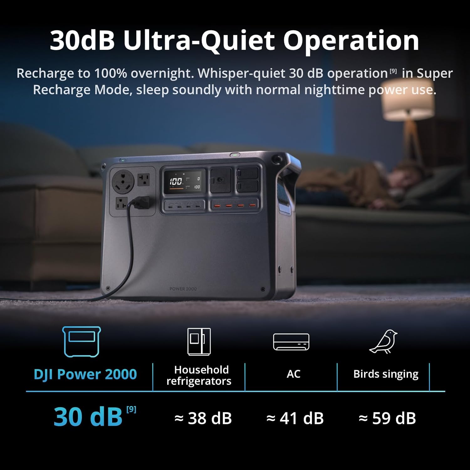 DJI Power 2000 Portable Power Station, 2048Wh LFP Battery, Compact Size, 3000W Stable Output, 0-80% Recharge in 55 Mins, Electric Generator for Home, Camping  RVs, Off-Grid