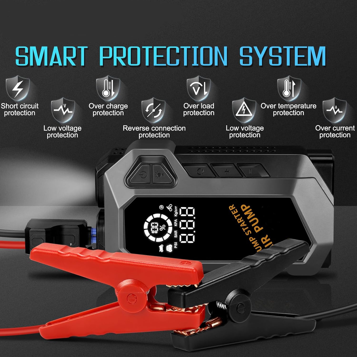 E-Ant Car Jump Starter with Air Compressor(10L Gas/8L Diesel), 4000A Peak 12v Auto Battery Jump Pack, Power Bank USB QC3.0 Outputs Portable Battery Booster Pack Jumper Box Tire inflator (Black)