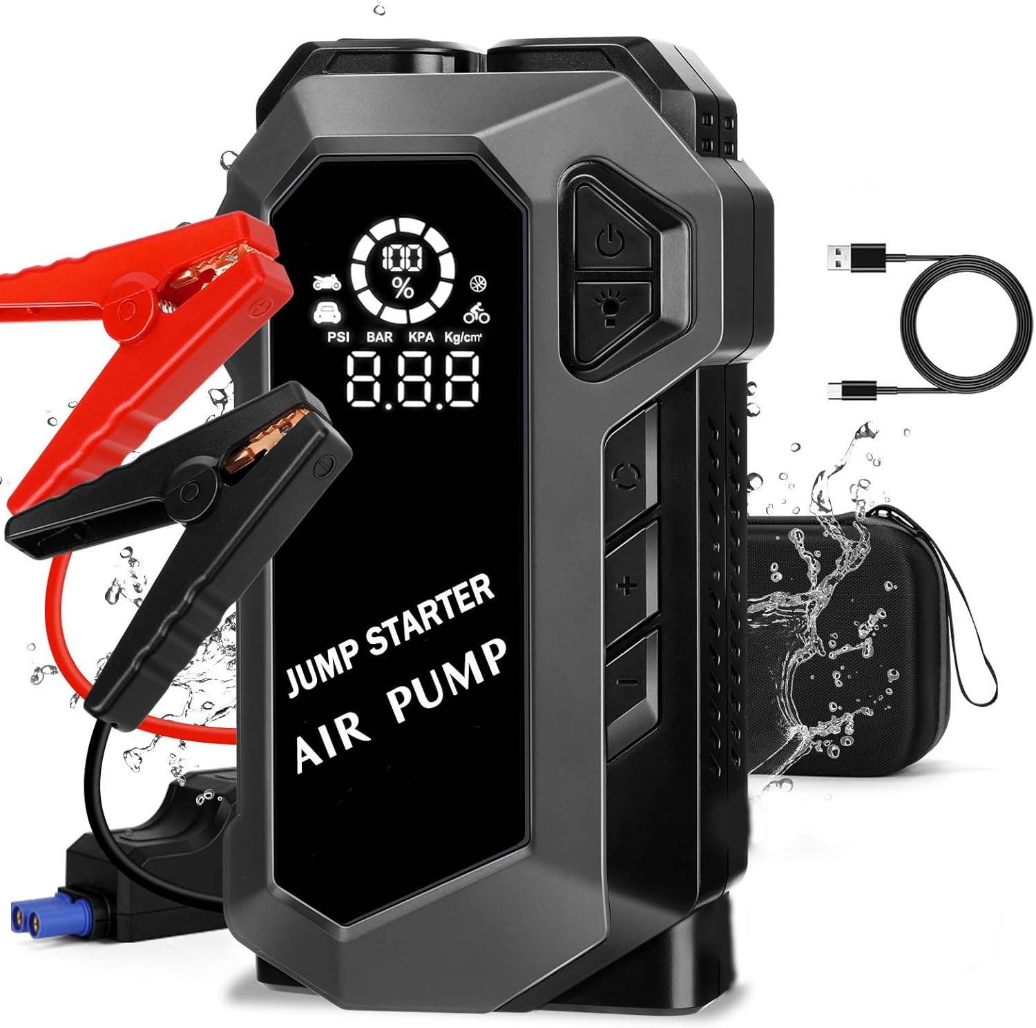 E-Ant Car Jump Starter with Air Compressor(10L Gas/8L Diesel), 4000A Peak 12v Auto Battery Jump Pack, Power Bank USB QC3.0 Outputs Portable Battery Booster Pack Jumper Box Tire inflator (Black)